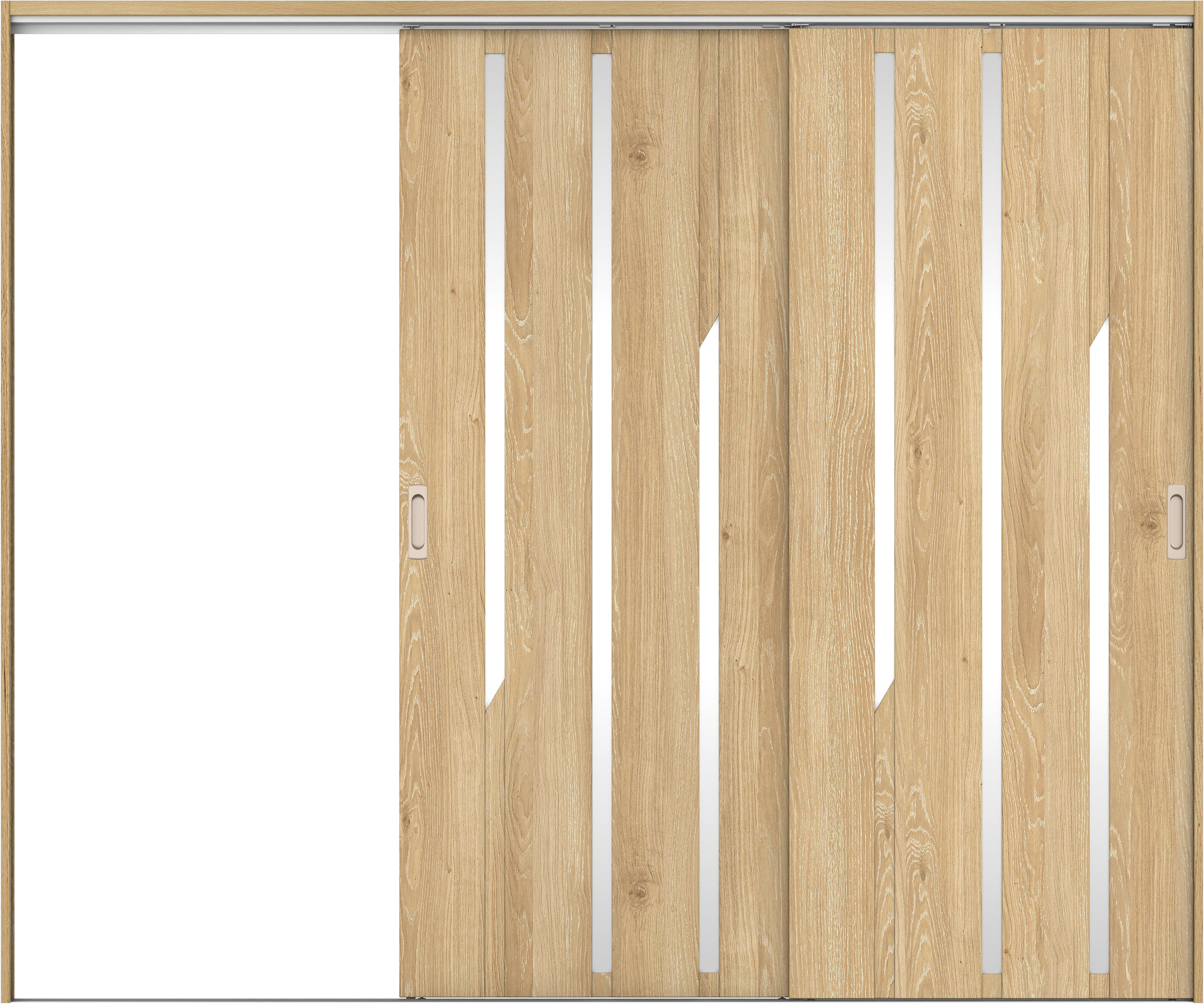 リビングドア　イエリア　吊戸・２枚片引　扉セット　Ｅ３デザイン　２４３７幅用　２０００高　〈ミルキーオーカー柄〉　左引用　錠なし　ラクラクローズ付用