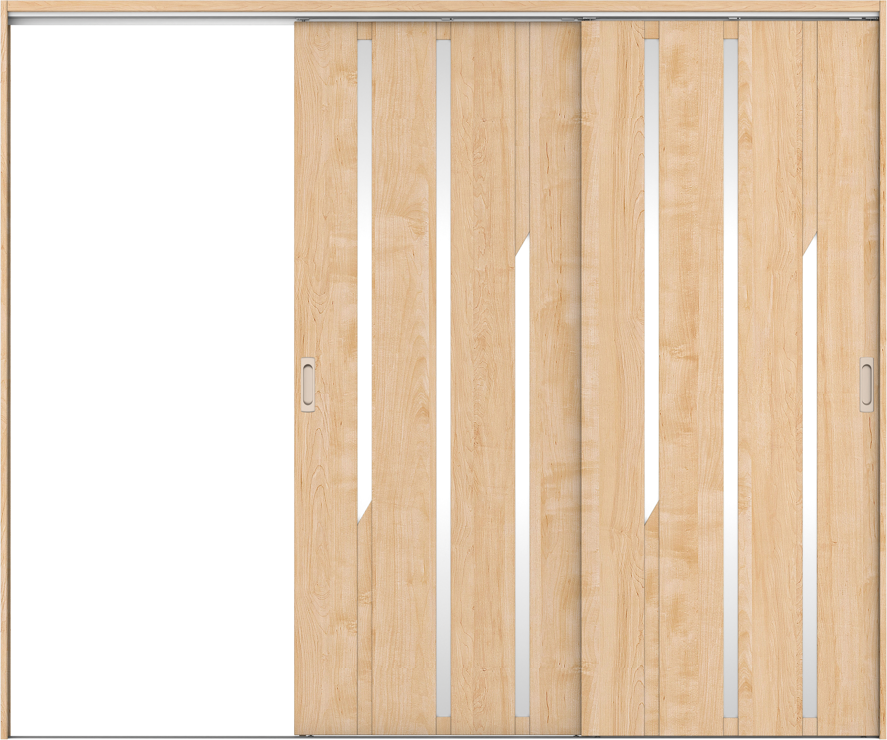 リビングドア　イエリア　吊戸・２枚片引　扉セット　Ｅ３デザイン　２４３７幅用　２０００高　〈ミルベージュ柄〉　左引用　錠なし　ラクラクローズ付用