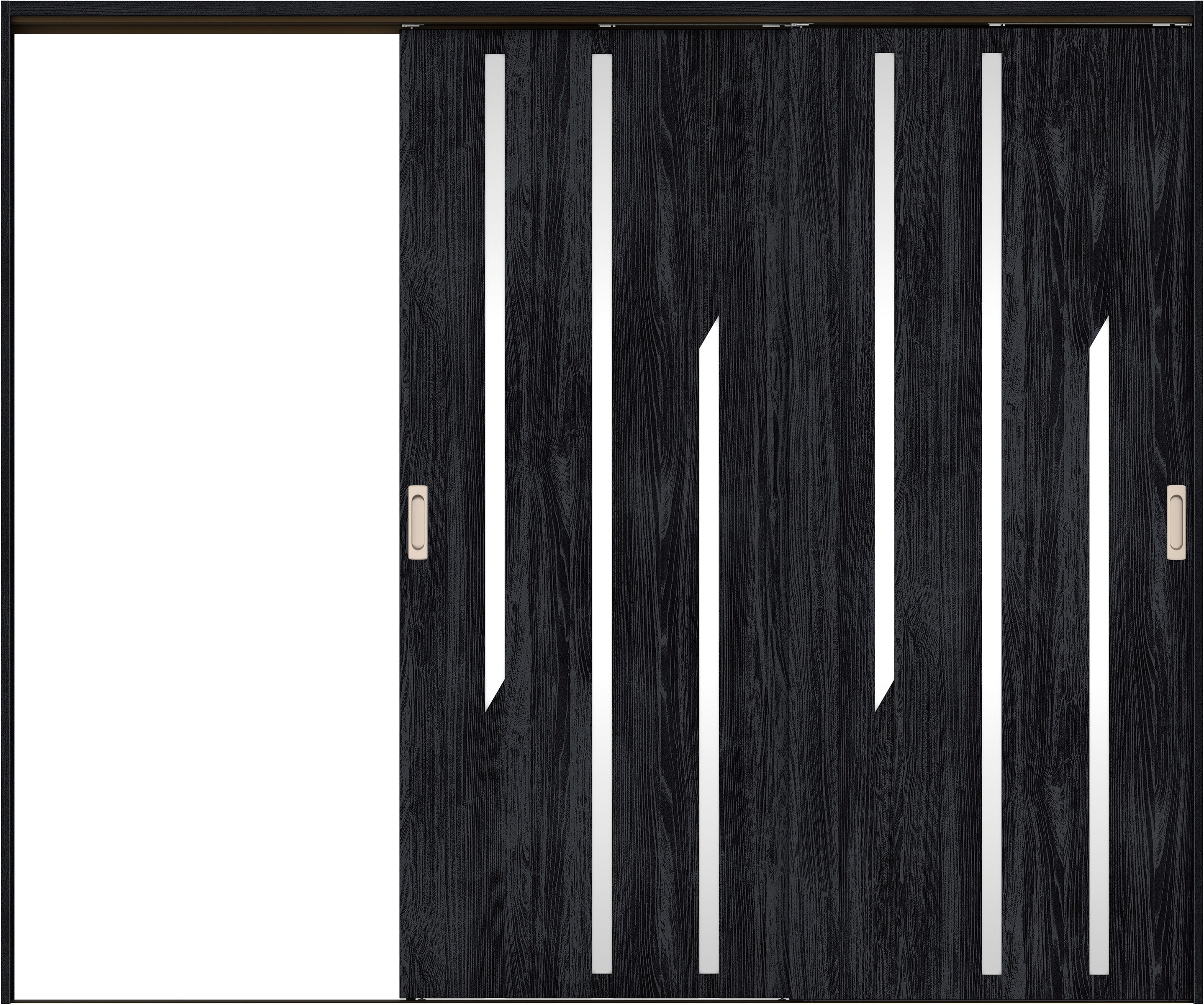 リビングドア　イエリア　吊戸・２枚片引　扉セット　Ｅ３デザイン　２４３７幅用　２０００高　〈モスブラック柄〉　左引用　錠なし　ラクラクローズ付用