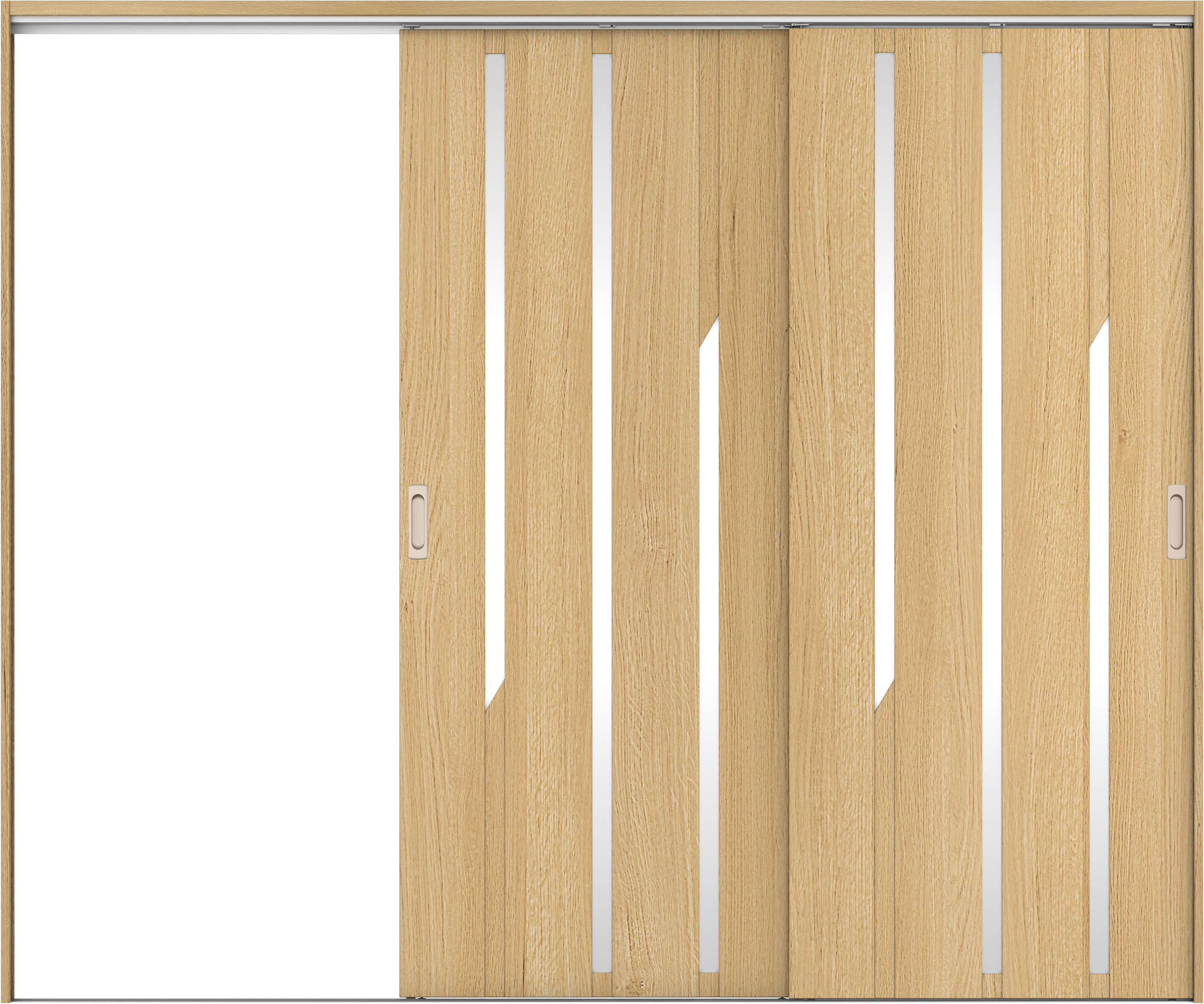 リビングドア　イエリア　吊戸・２枚片引　扉セット　Ｅ３デザイン　２４３７幅用　２０００高　〈ライトオーカー柄〉　左引用　錠なし　ラクラクローズ付用