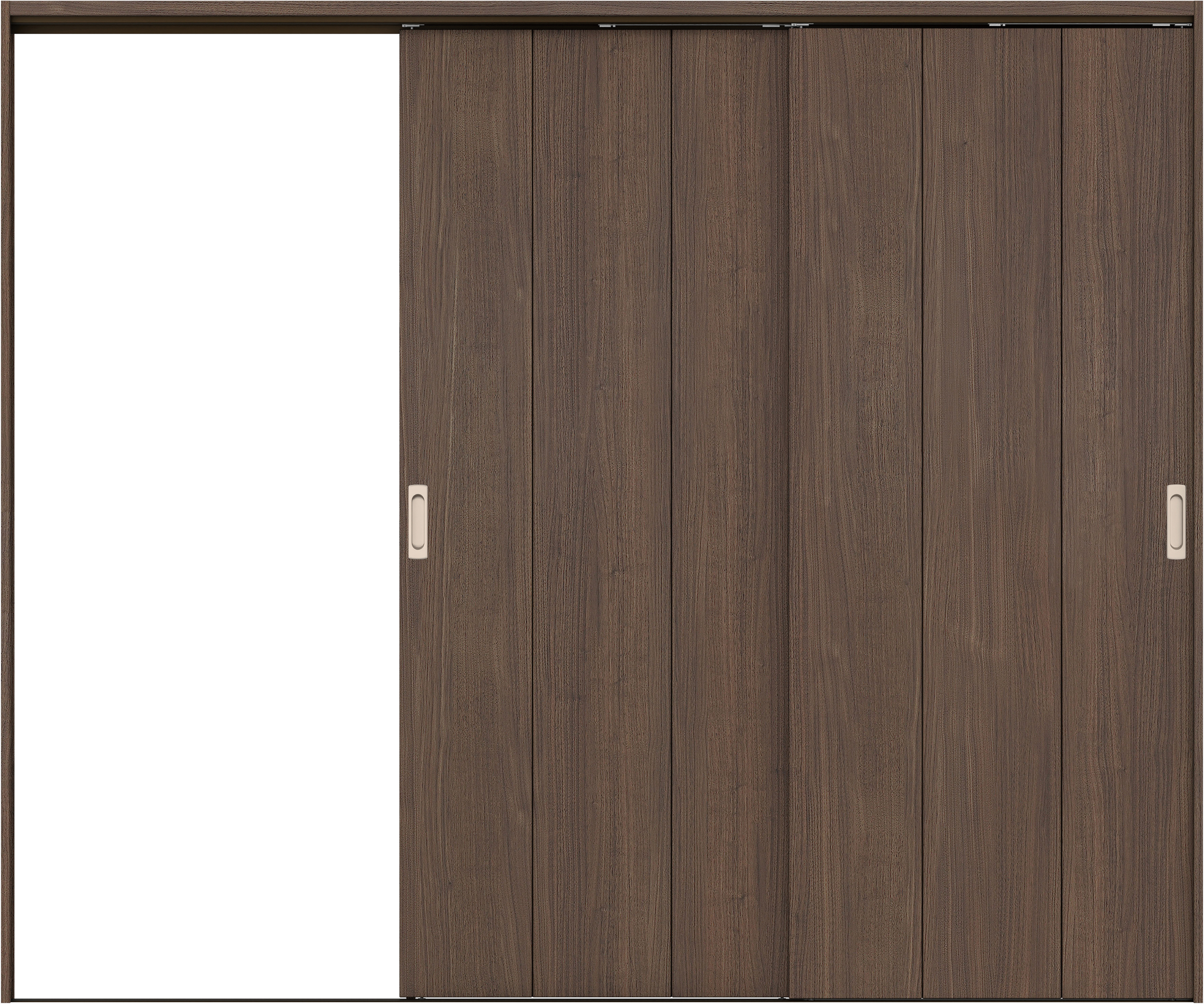 リビングドア　イエリア　吊戸・２枚片引　扉セット　Ｇ１デザイン　２４３７幅用　２０００高　〈ダルブラウン柄〉　左引用　錠なし　ラクラクローズ付用