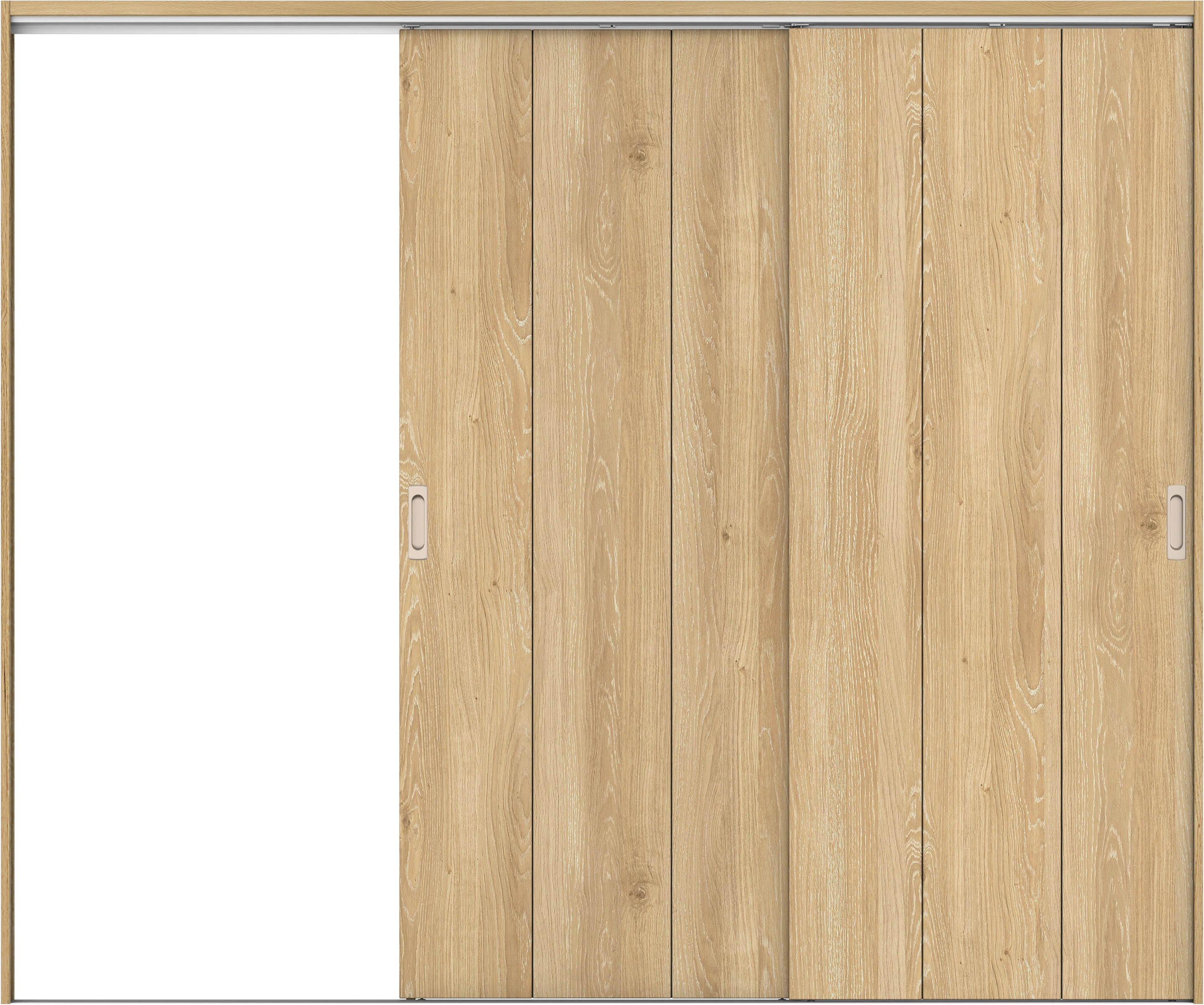 リビングドア　イエリア　吊戸・２枚片引　扉セット　Ｇ１デザイン　２４３７幅用　２０００高　〈ミルキーオーカー柄〉　左引用　錠なし　ラクラクローズ付用