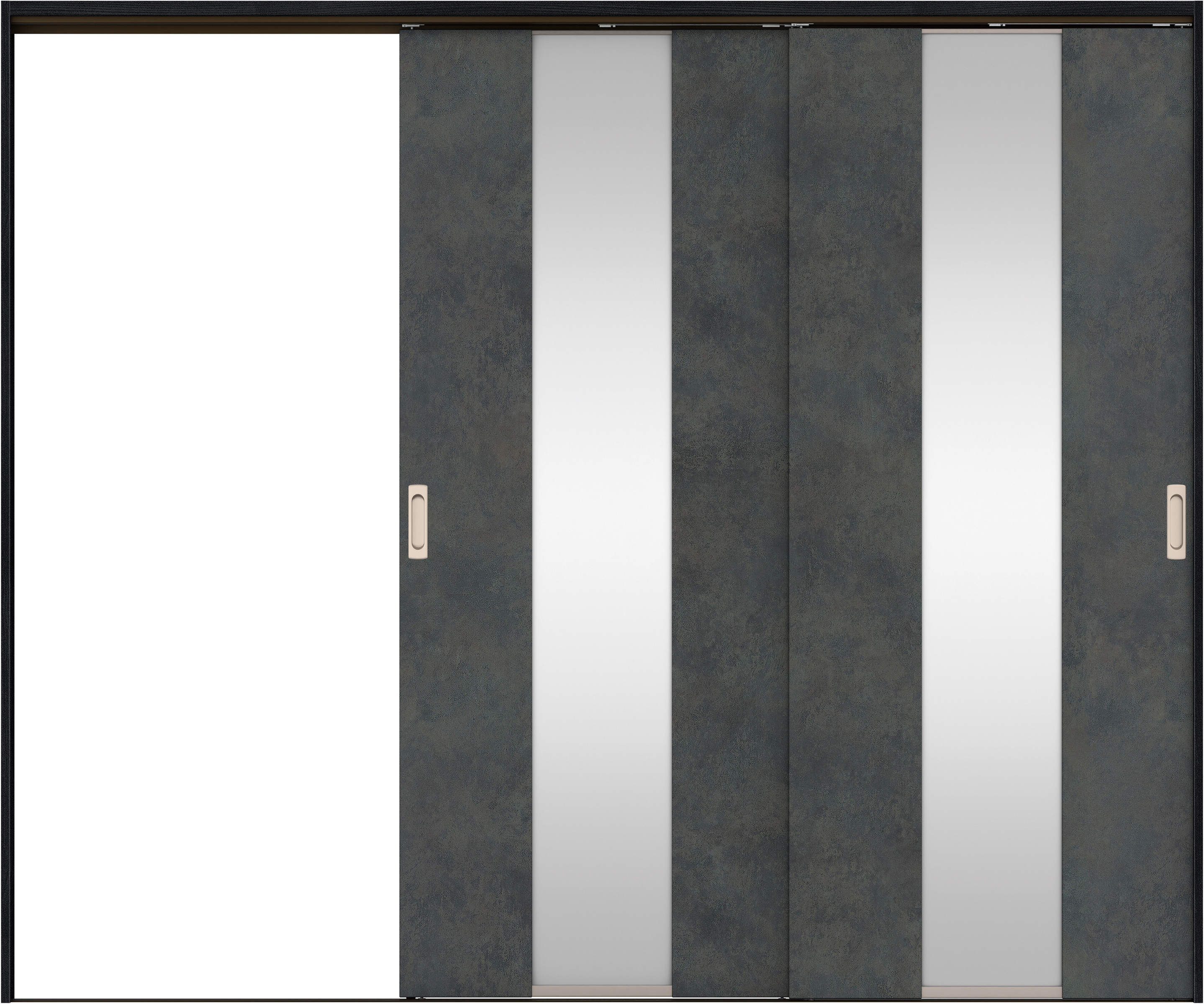 リビングドア　イエリア　吊戸・２枚片引　扉セット　Ｇ５デザイン　２４３７幅用　２０００高　〈アイアンブラック柄〉　左引用　錠なし　ラクラクローズ付用