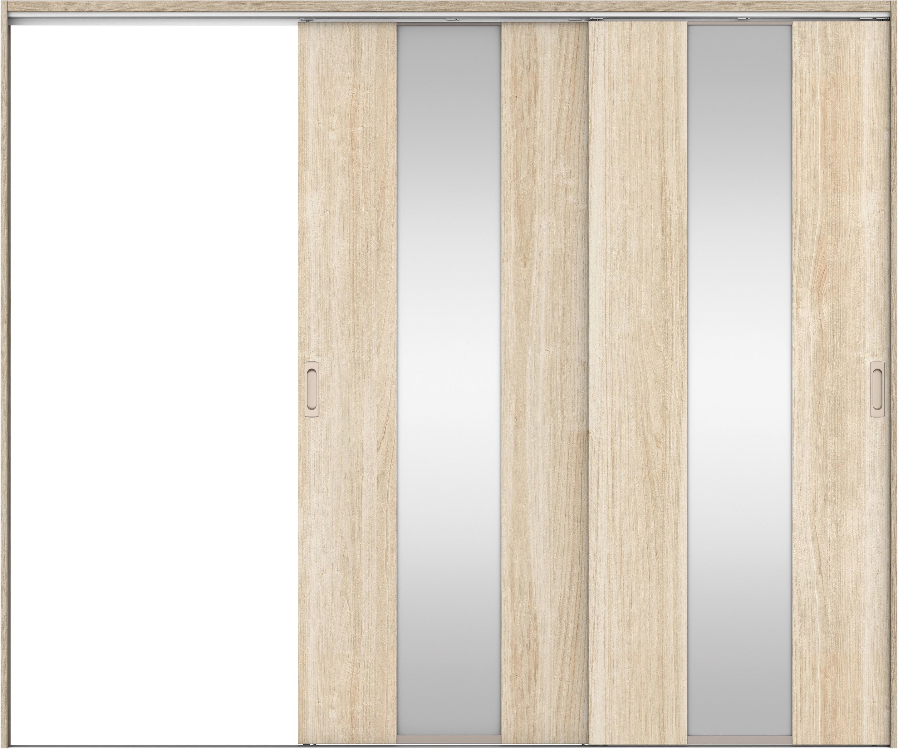 リビングドア　イエリア　吊戸・２枚片引　扉セット　Ｇ５デザイン　２４３７幅用　２０００高　〈コットンベージュ柄〉　左引用　錠なし　ラクラクローズ付用