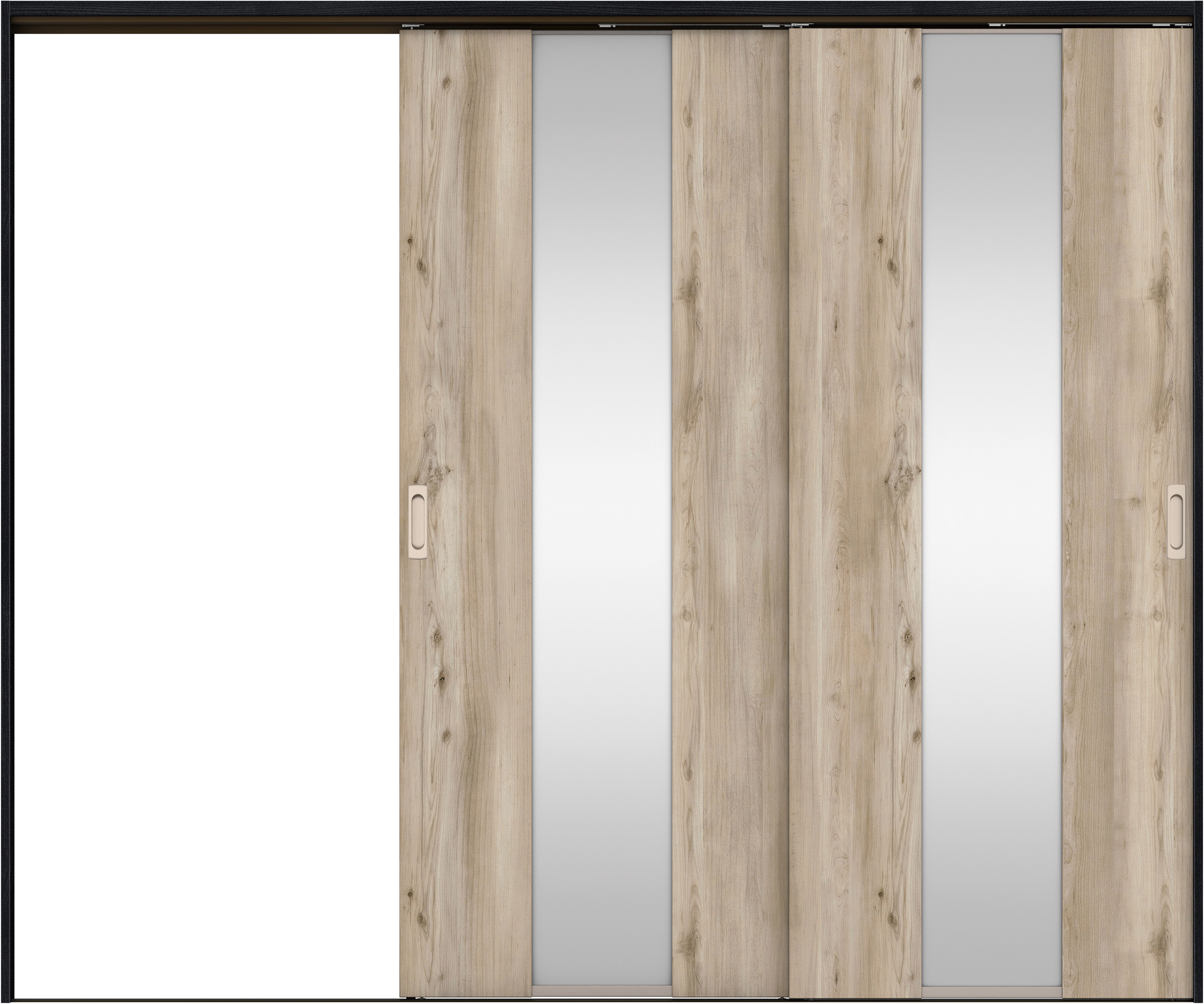 リビングドア　イエリア　吊戸・２枚片引　扉セット　Ｇ５デザイン　２４３７幅用　２０００高　〈スモークグレー柄〉　左引用　錠なし　ラクラクローズ付用