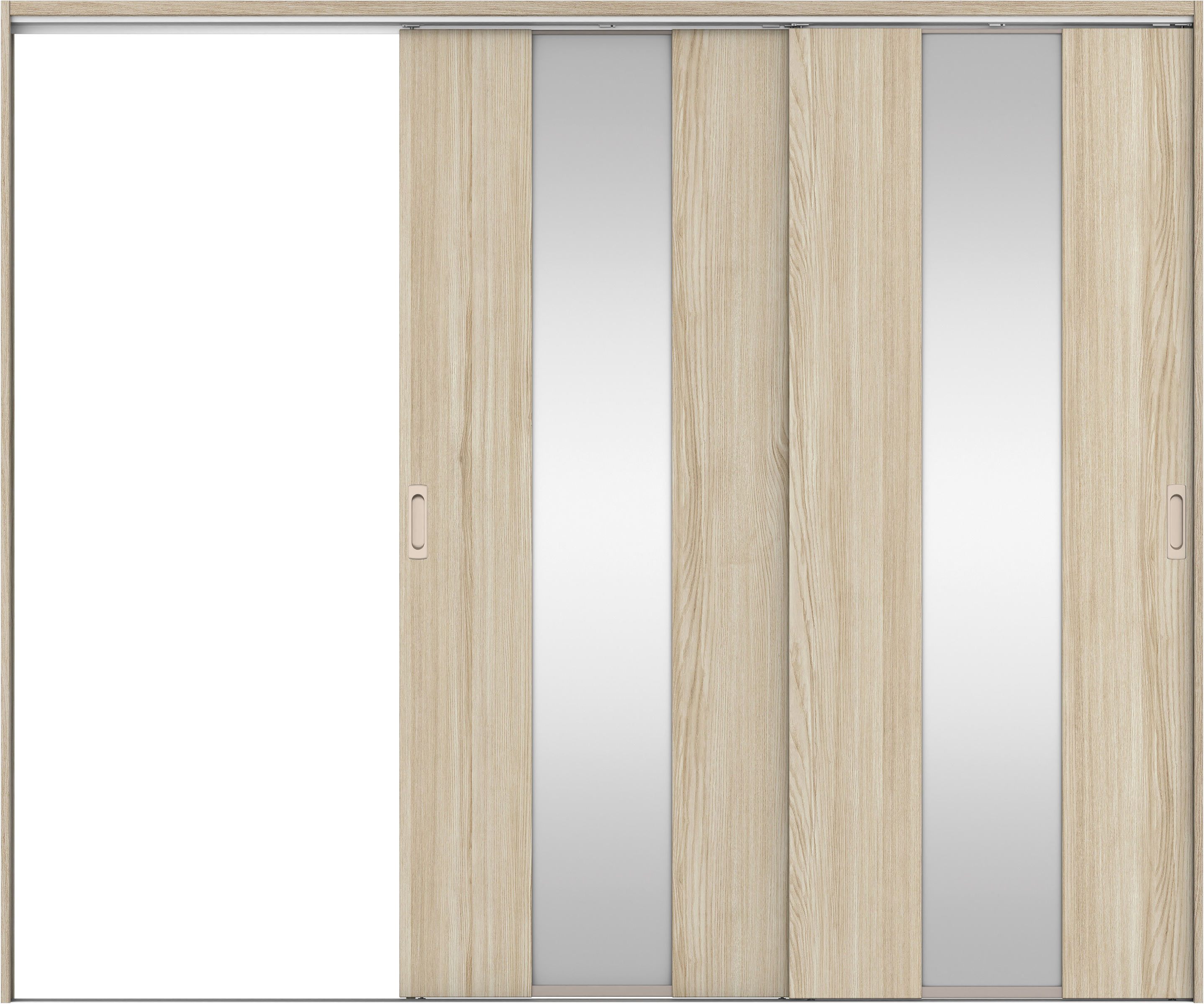 リビングドア　イエリア　吊戸・２枚片引　扉セット　Ｇ５デザイン　２４３７幅用　２０００高　〈ソフトグレージュ柄〉　左引用　錠なし　ラクラクローズ付用