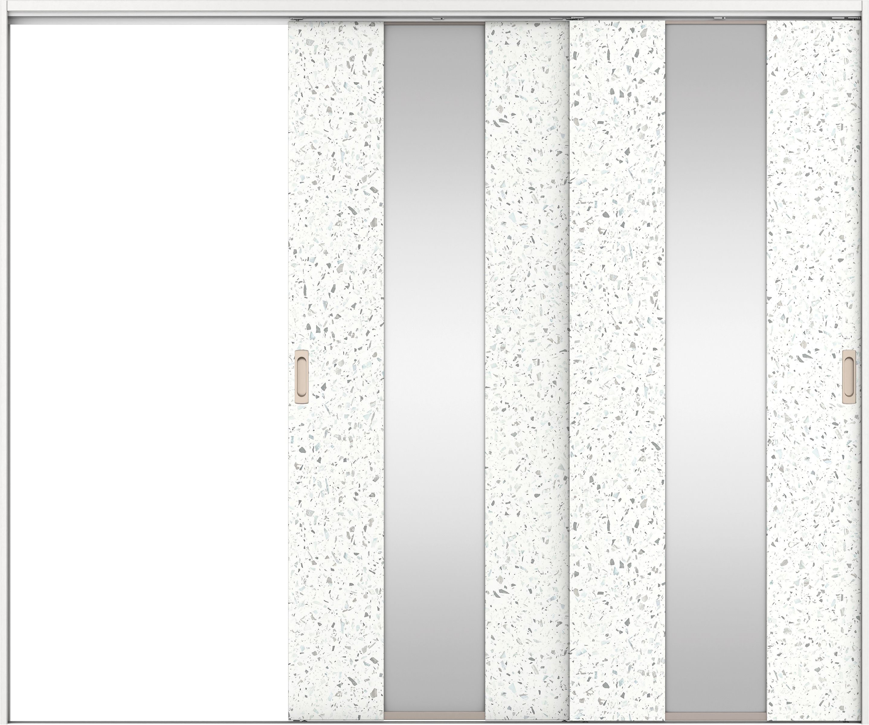 リビングドア　イエリア　吊戸・２枚片引　扉セット　Ｇ５デザイン　２４３７幅用　２０００高　〈テラゾホワイト柄〉　左引用　錠なし　ラクラクローズ付用