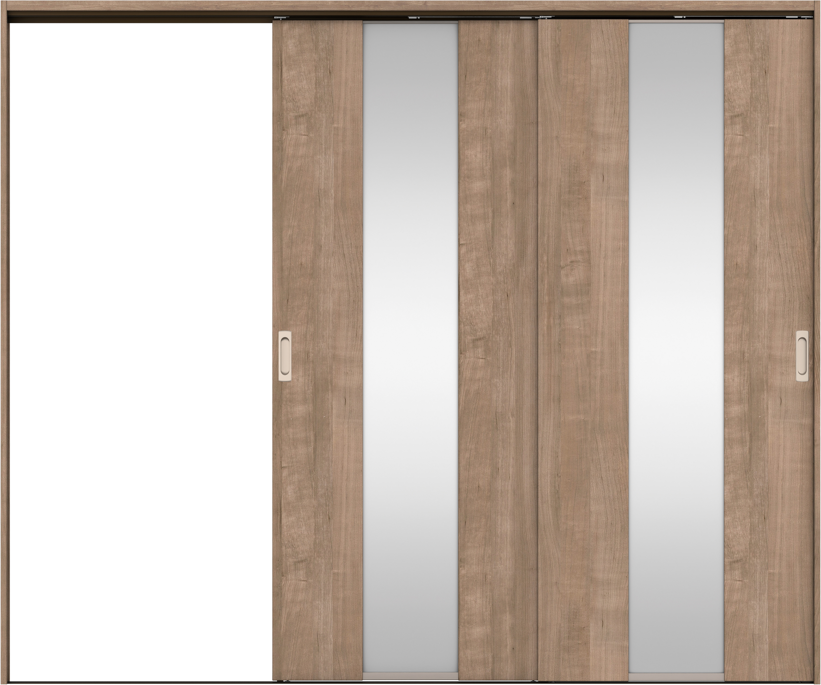 リビングドア　イエリア　吊戸・２枚片引　扉セット　Ｇ５デザイン　２４３７幅用　２０００高　〈トープグレー柄〉　左引用　錠なし　ラクラクローズ付用