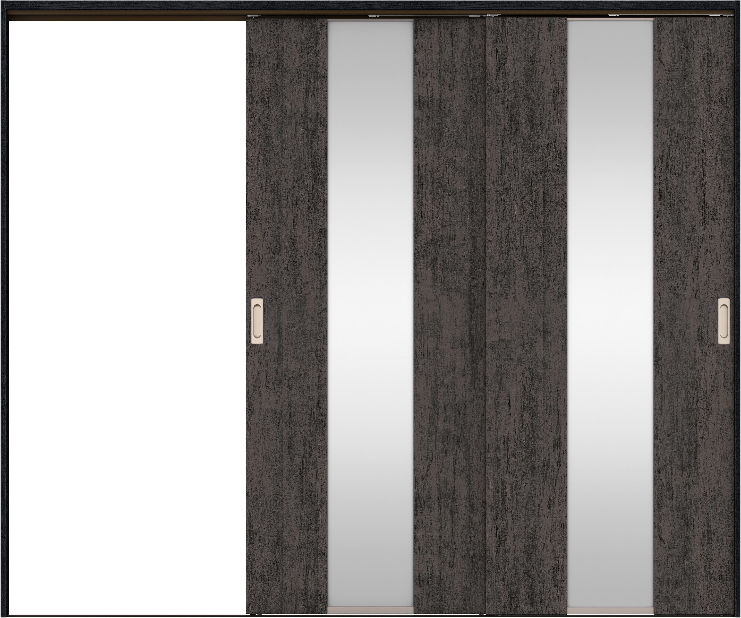 リビングドア　イエリア　吊戸・２枚片引　扉セット　Ｇ５デザイン　２４３７幅用　２０００高　〈ドライブラック柄〉　左引用　錠なし　ラクラクローズ付用