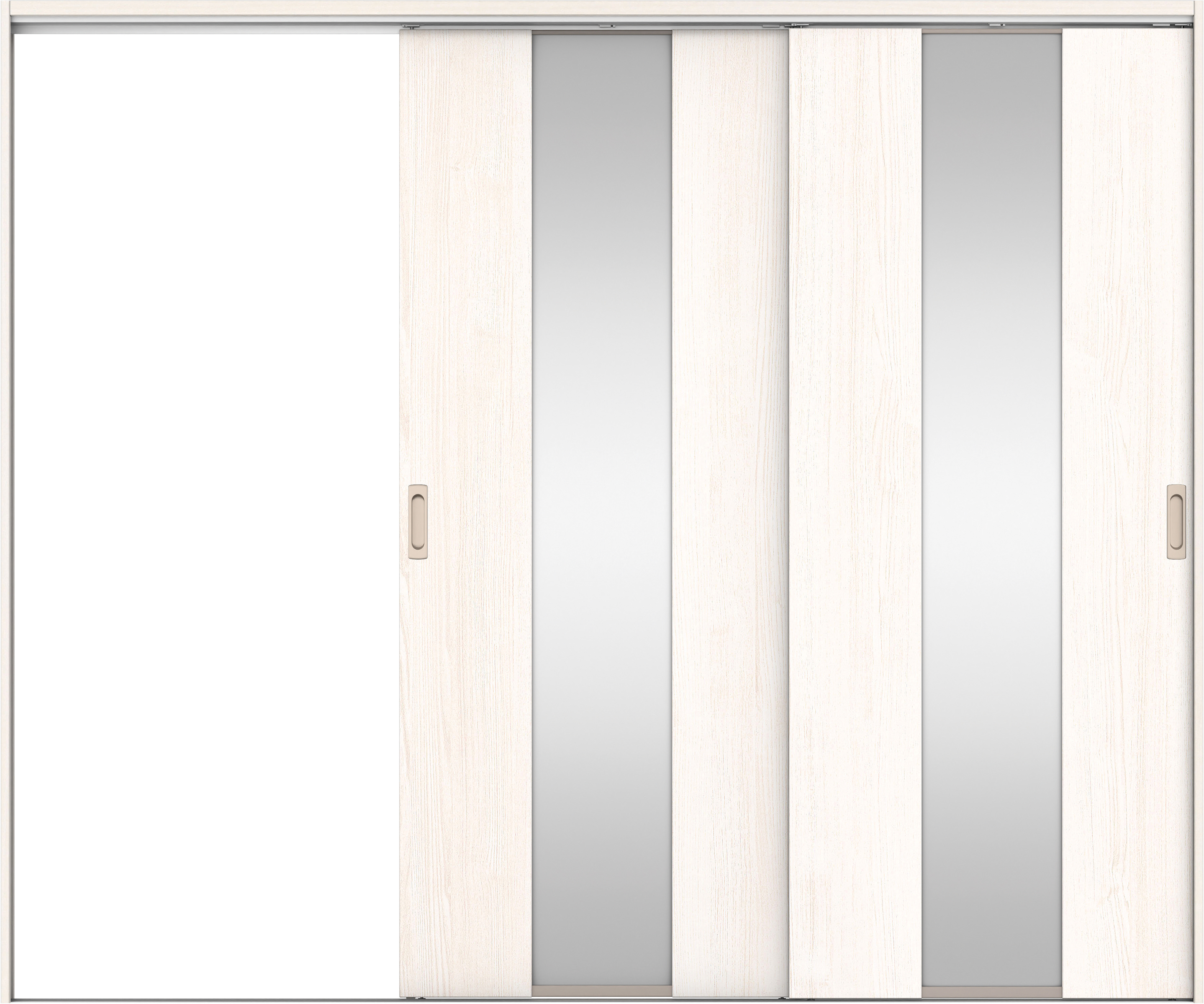 リビングドア　イエリア　吊戸・２枚片引　扉セット　Ｇ５デザイン　２４３７幅用　２０００高　〈ネオホワイト柄〉　左引用　錠なし　ラクラクローズ付用