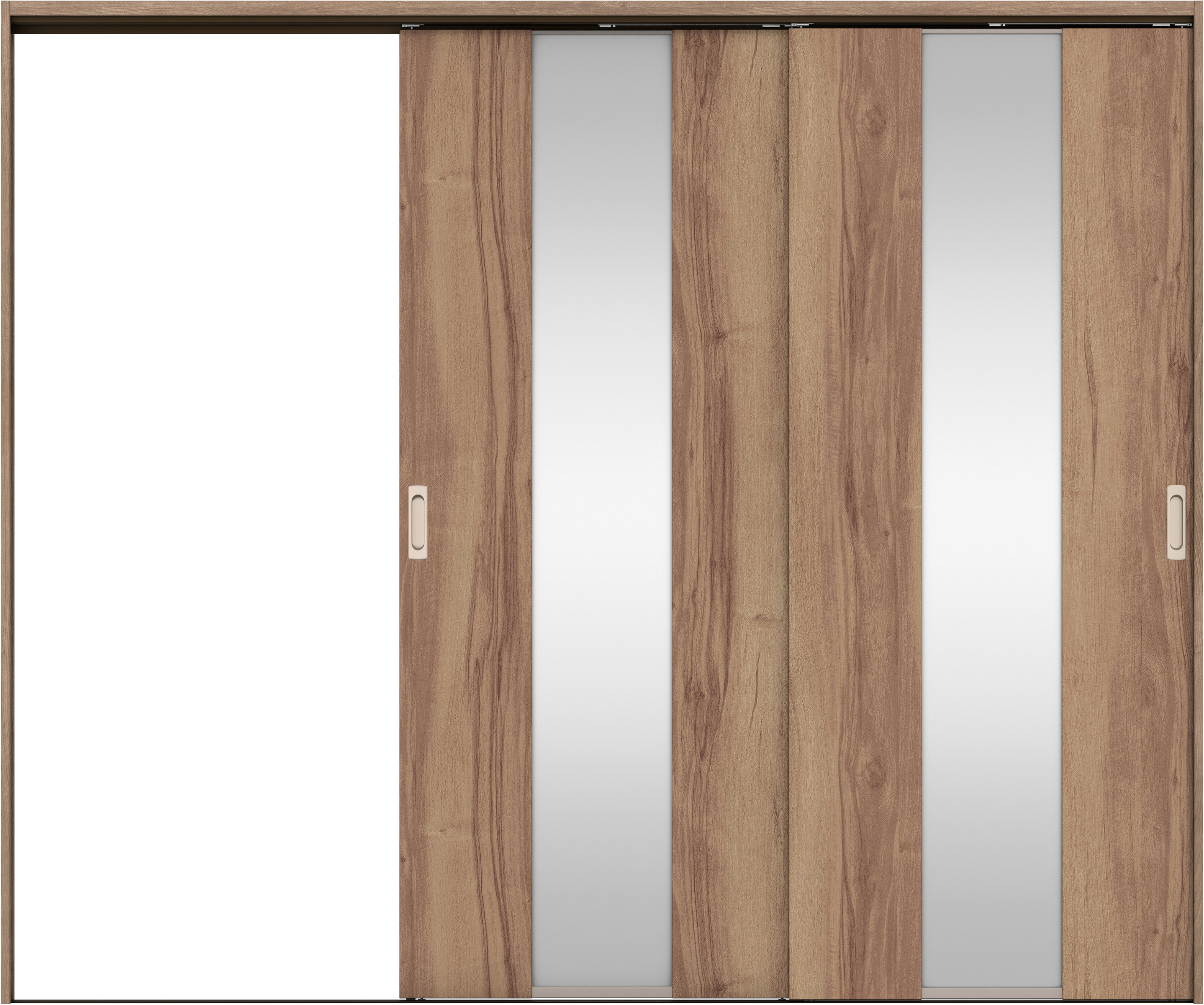 リビングドア　イエリア　吊戸・２枚片引　扉セット　Ｇ５デザイン　２４３７幅用　２０００高　〈バームブラウン柄〉　左引用　錠なし　ラクラクローズ付用