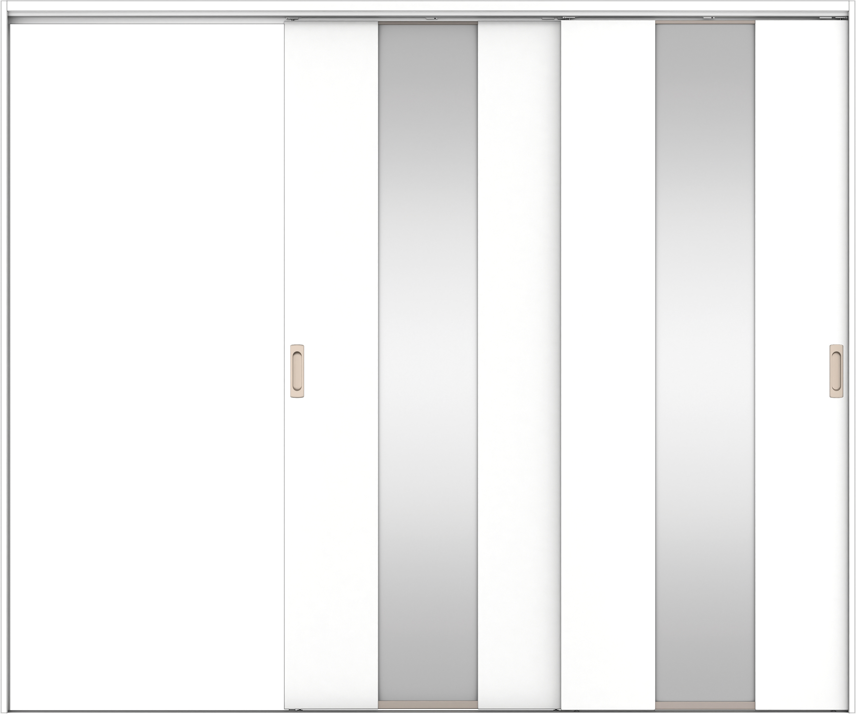 リビングドア　イエリア　吊戸・２枚片引　扉セット　Ｇ５デザイン　２４３７幅用　２０００高　〈パウダーホワイト柄〉　左引用　錠なし　ラクラクローズ付用