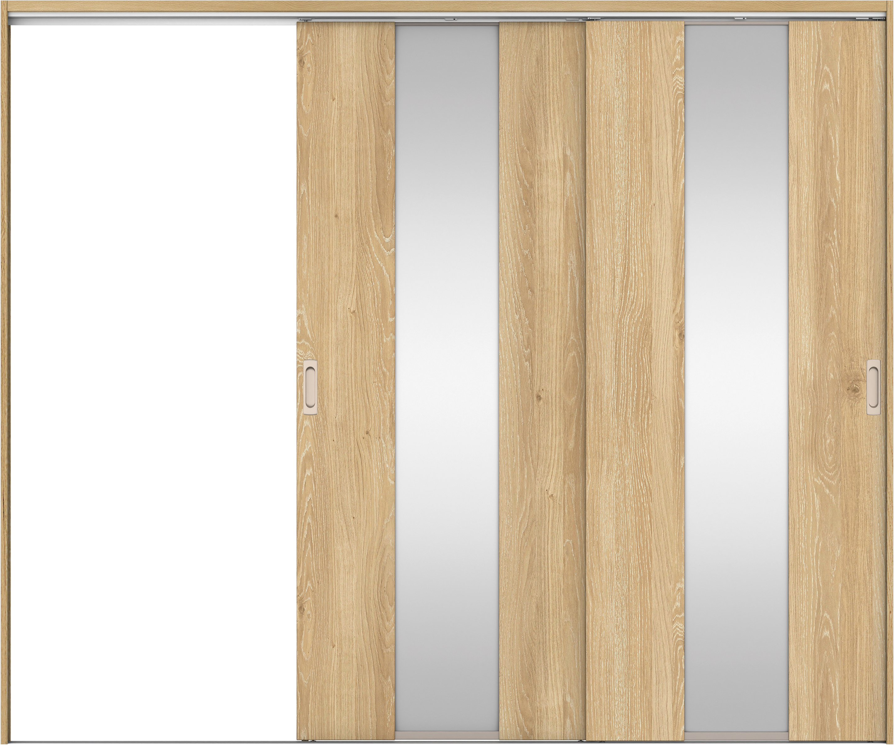 リビングドア　イエリア　吊戸・２枚片引　扉セット　Ｇ５デザイン　２４３７幅用　２０００高　〈ミルキーオーカー柄〉　左引用　錠なし　ラクラクローズ付用