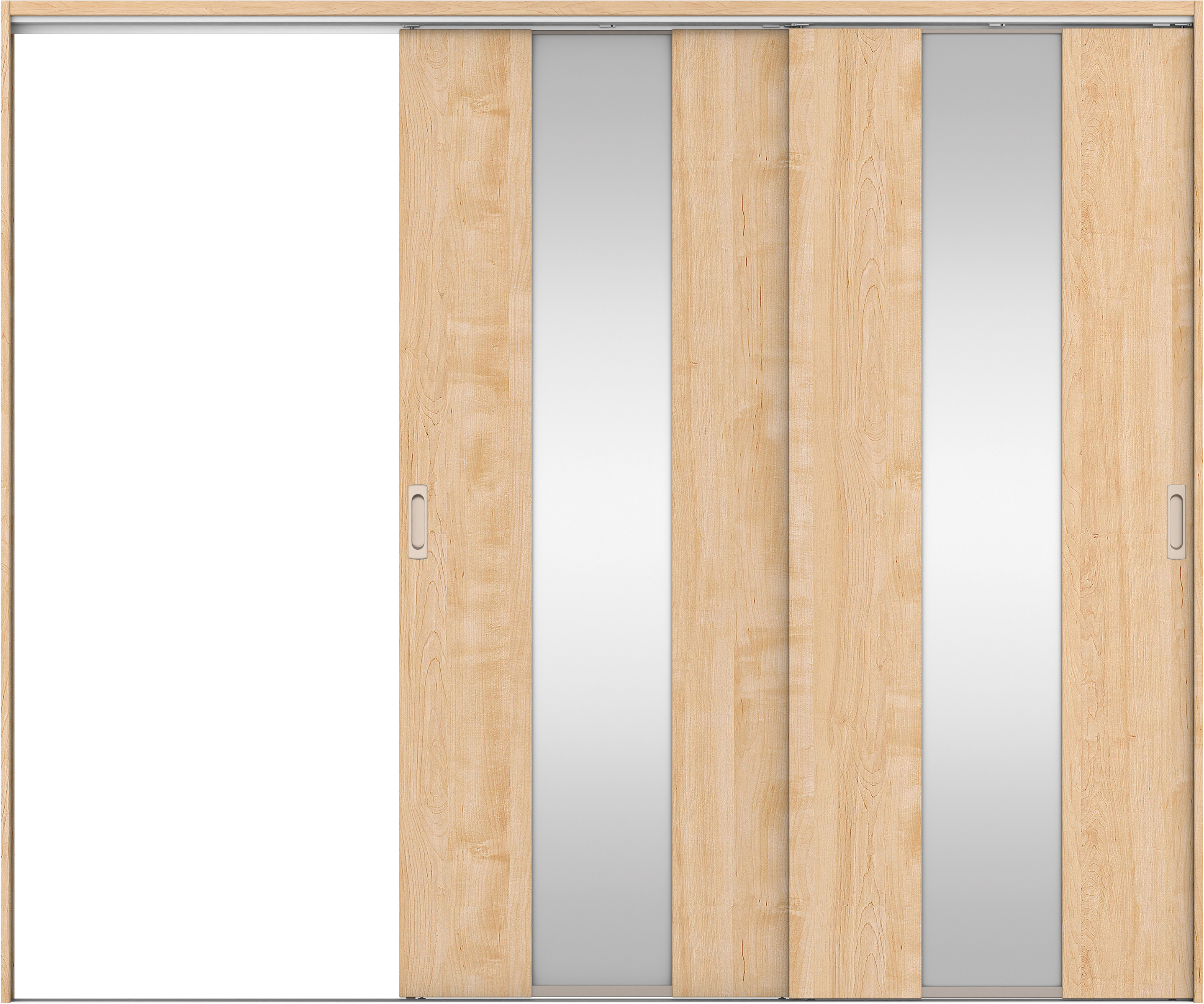 リビングドア　イエリア　吊戸・２枚片引　扉セット　Ｇ５デザイン　２４３７幅用　２０００高　〈ミルベージュ柄〉　左引用　錠なし　ラクラクローズ付用