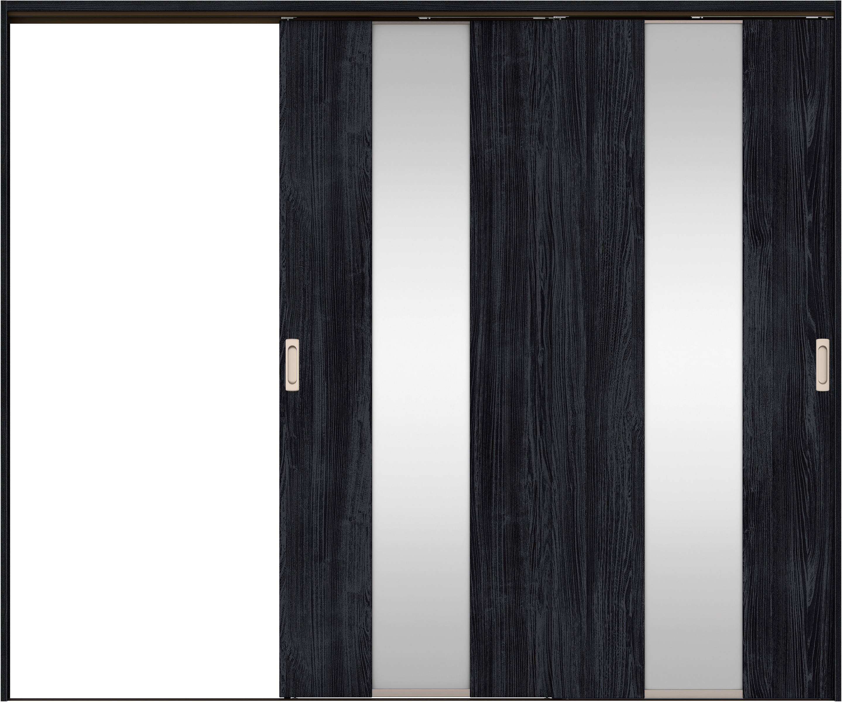 リビングドア　イエリア　吊戸・２枚片引　扉セット　Ｇ５デザイン　２４３７幅用　２０００高　〈モスブラック柄〉　左引用　錠なし　ラクラクローズ付用