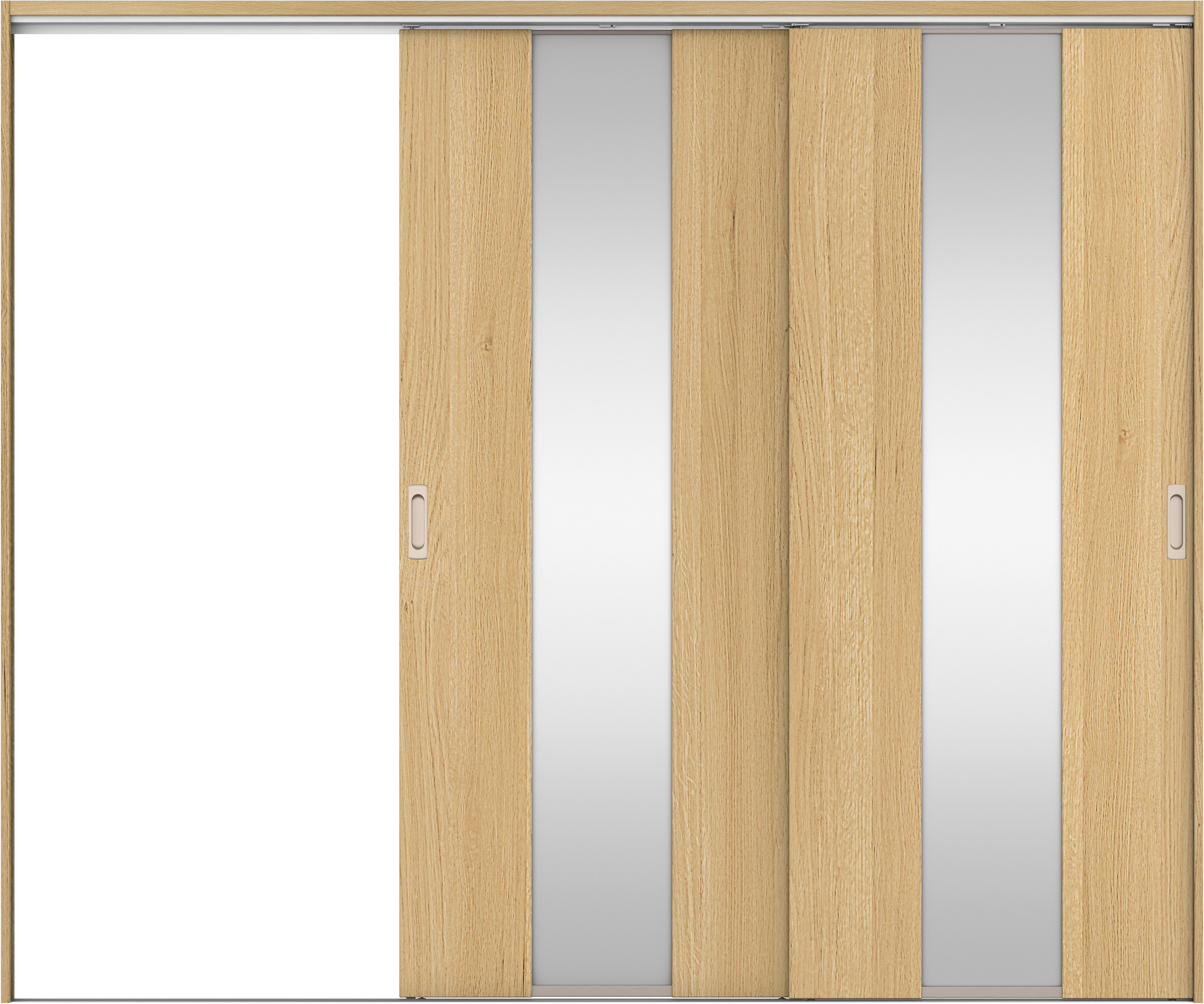 リビングドア　イエリア　吊戸・２枚片引　扉セット　Ｇ５デザイン　２４３７幅用　２０００高　〈ライトオーカー柄〉　左引用　錠なし　ラクラクローズ付用