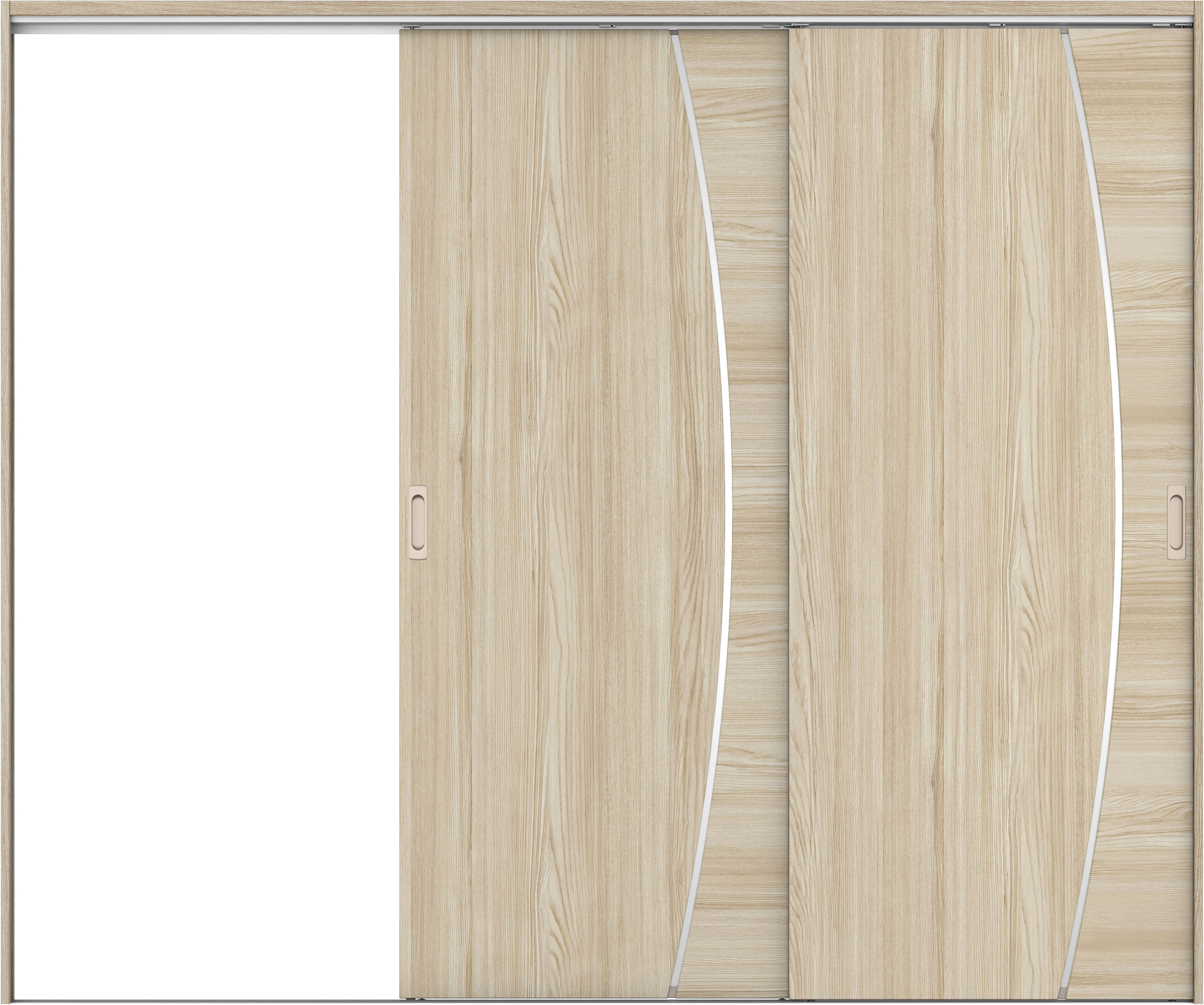 リビングドア　イエリア　吊戸・２枚片引　扉セット　Ｋ４デザイン　２４３７幅用　２０００高　〈ソフトグレージュ柄〉　左引用　錠なし　ラクラクローズ付用