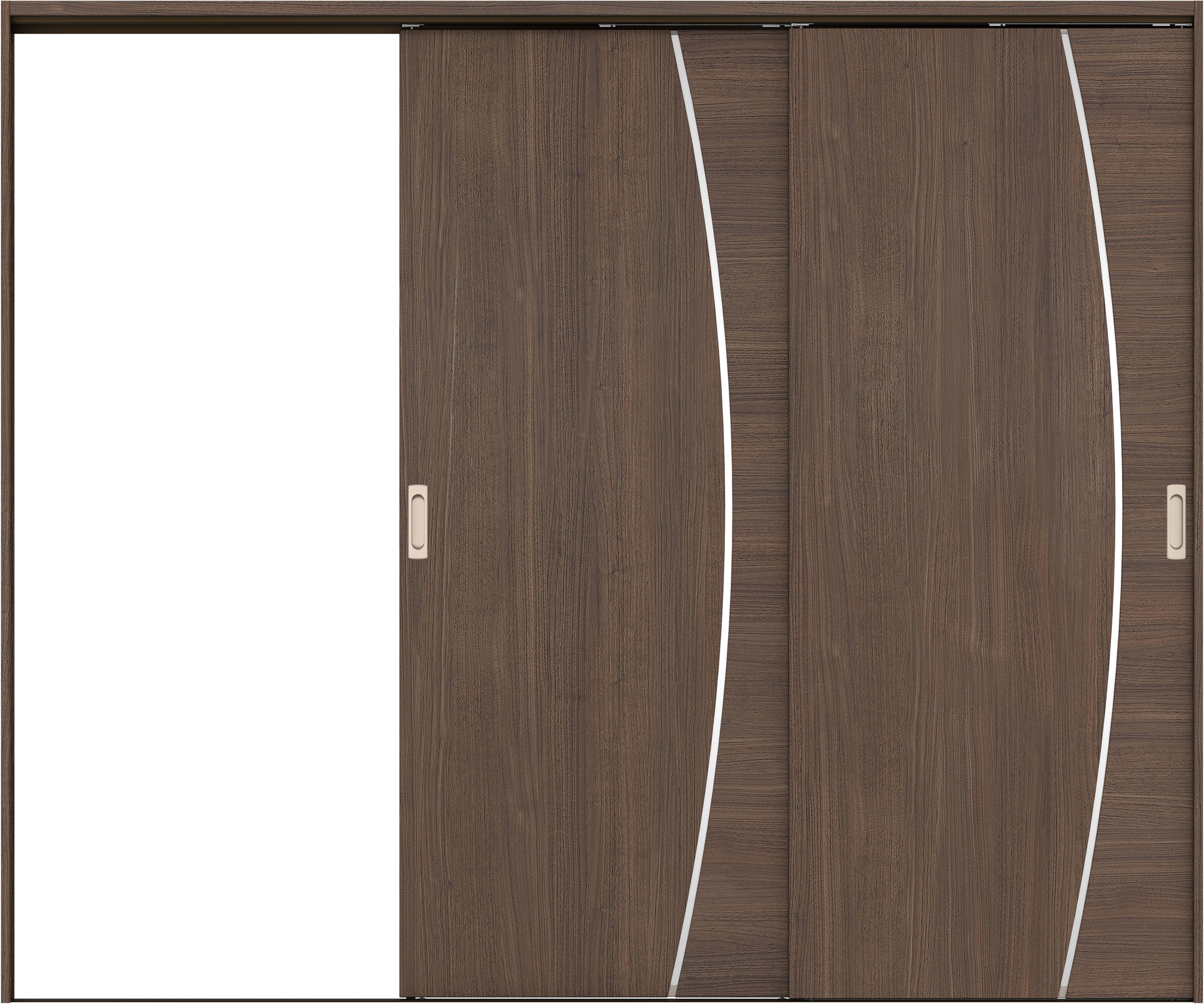 リビングドア　イエリア　吊戸・２枚片引　扉セット　Ｋ４デザイン　２４３７幅用　２０００高　〈ダルブラウン柄〉　左引用　錠なし　ラクラクローズ付用