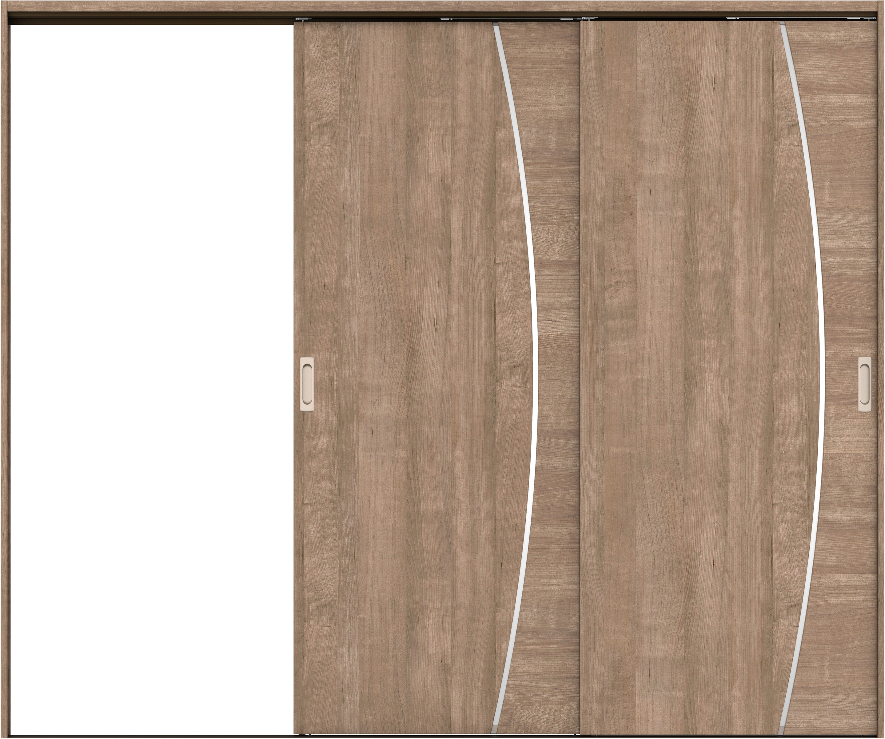 リビングドア　イエリア　吊戸・２枚片引　扉セット　Ｋ４デザイン　２４３７幅用　２０００高　〈トープグレー柄〉　左引用　錠なし　ラクラクローズ付用