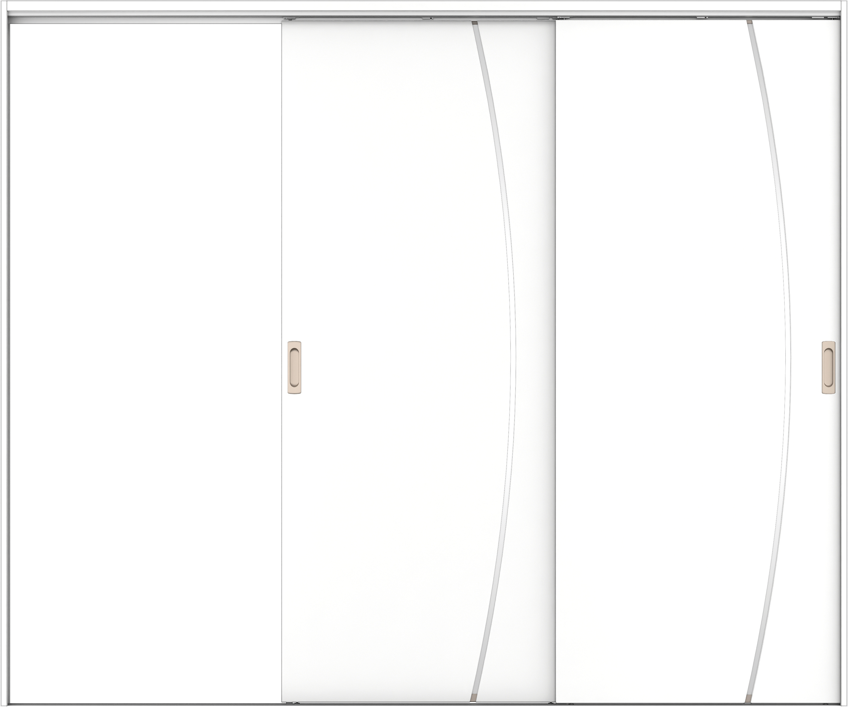 リビングドア　イエリア　吊戸・２枚片引　扉セット　Ｋ４デザイン　２４３７幅用　２０００高　〈パウダーホワイト柄〉　左引用　錠なし　ラクラクローズ付用