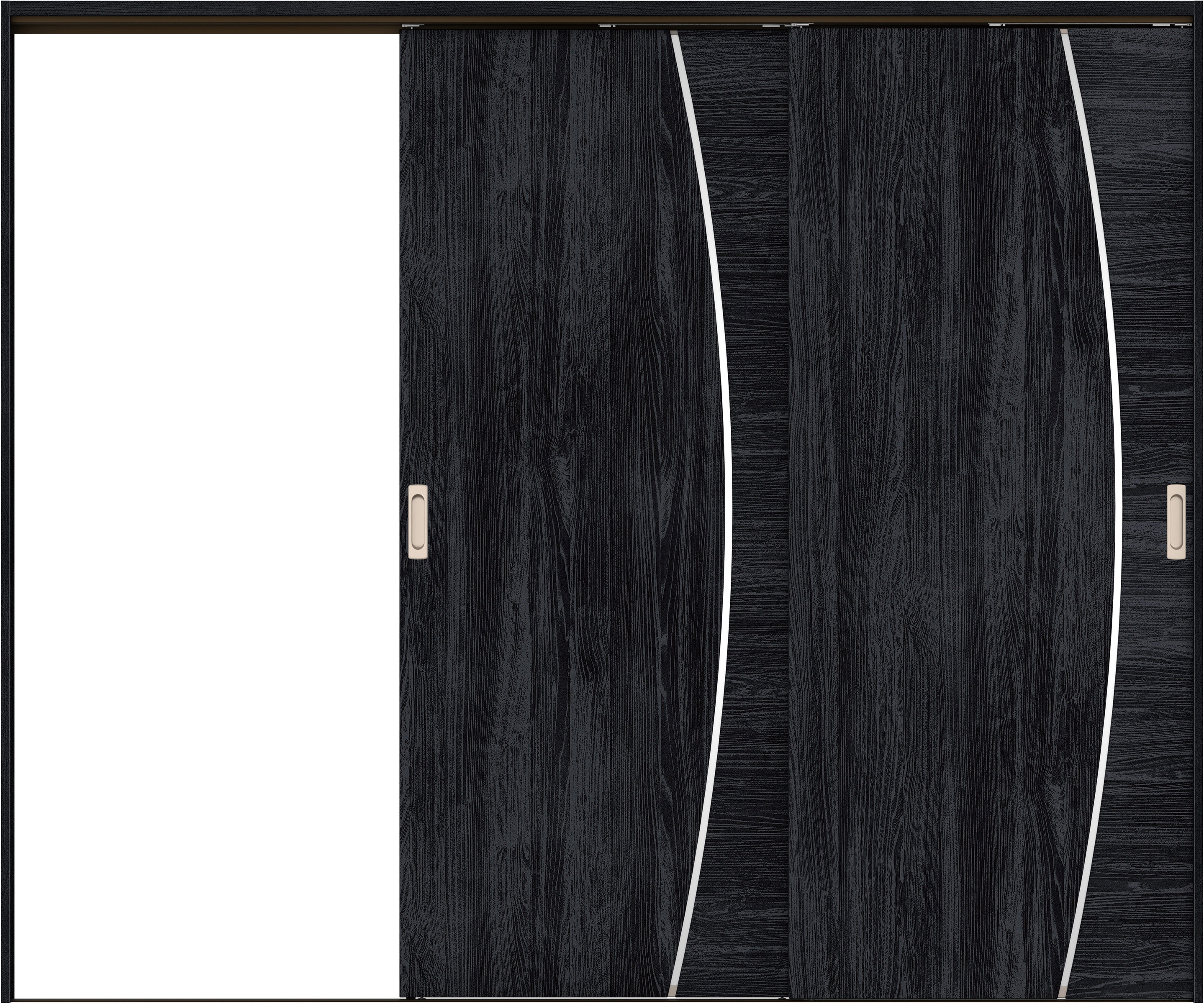 リビングドア　イエリア　吊戸・２枚片引　扉セット　Ｋ４デザイン　２４３７幅用　２０００高　〈モスブラック柄〉　左引用　錠なし　ラクラクローズ付用