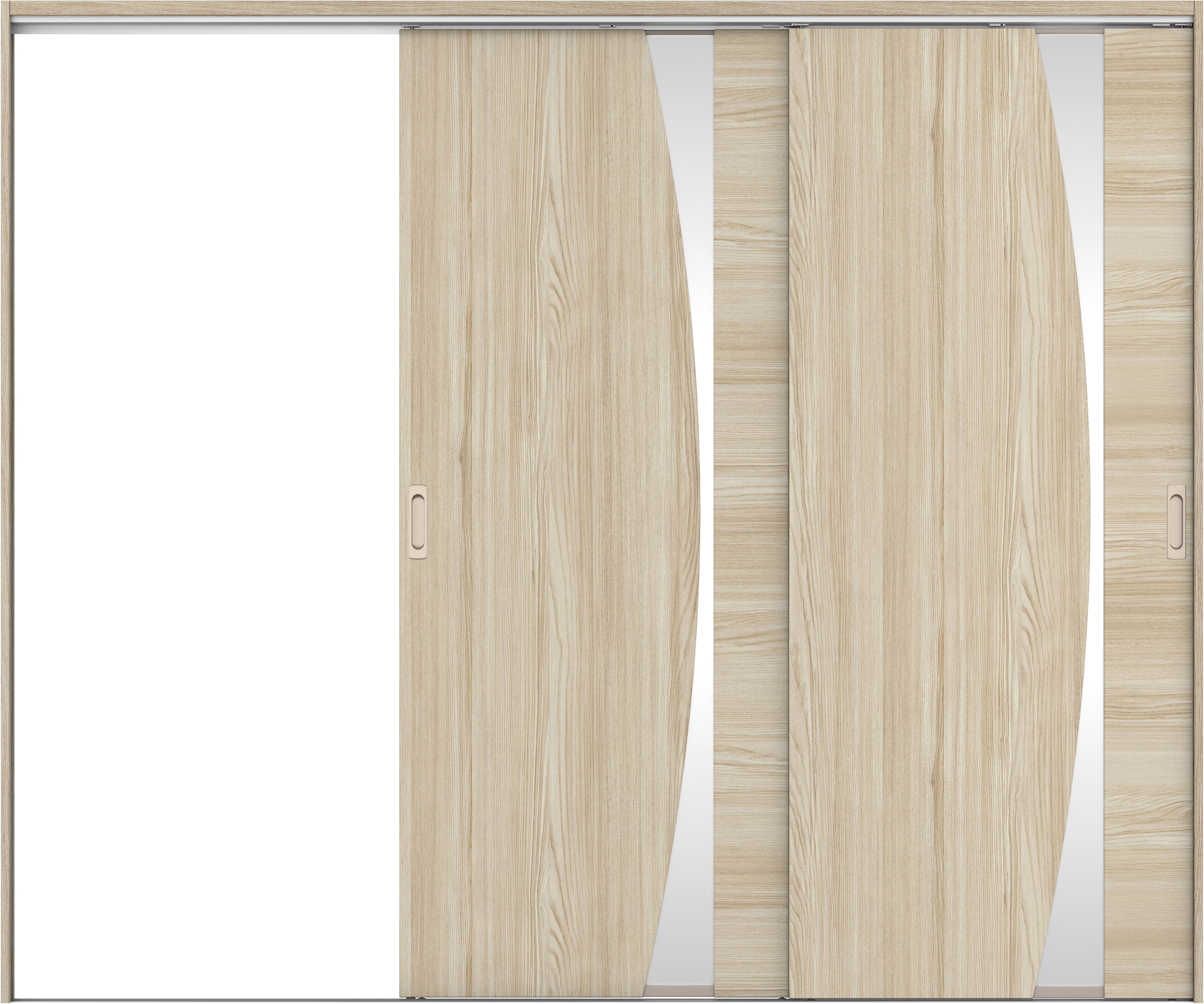 リビングドア　イエリア　吊戸・２枚片引　扉セット　Ｋ５デザイン　２４３７幅用　２０００高　〈ソフトグレージュ柄〉　左引用　錠なし　ラクラクローズ付用