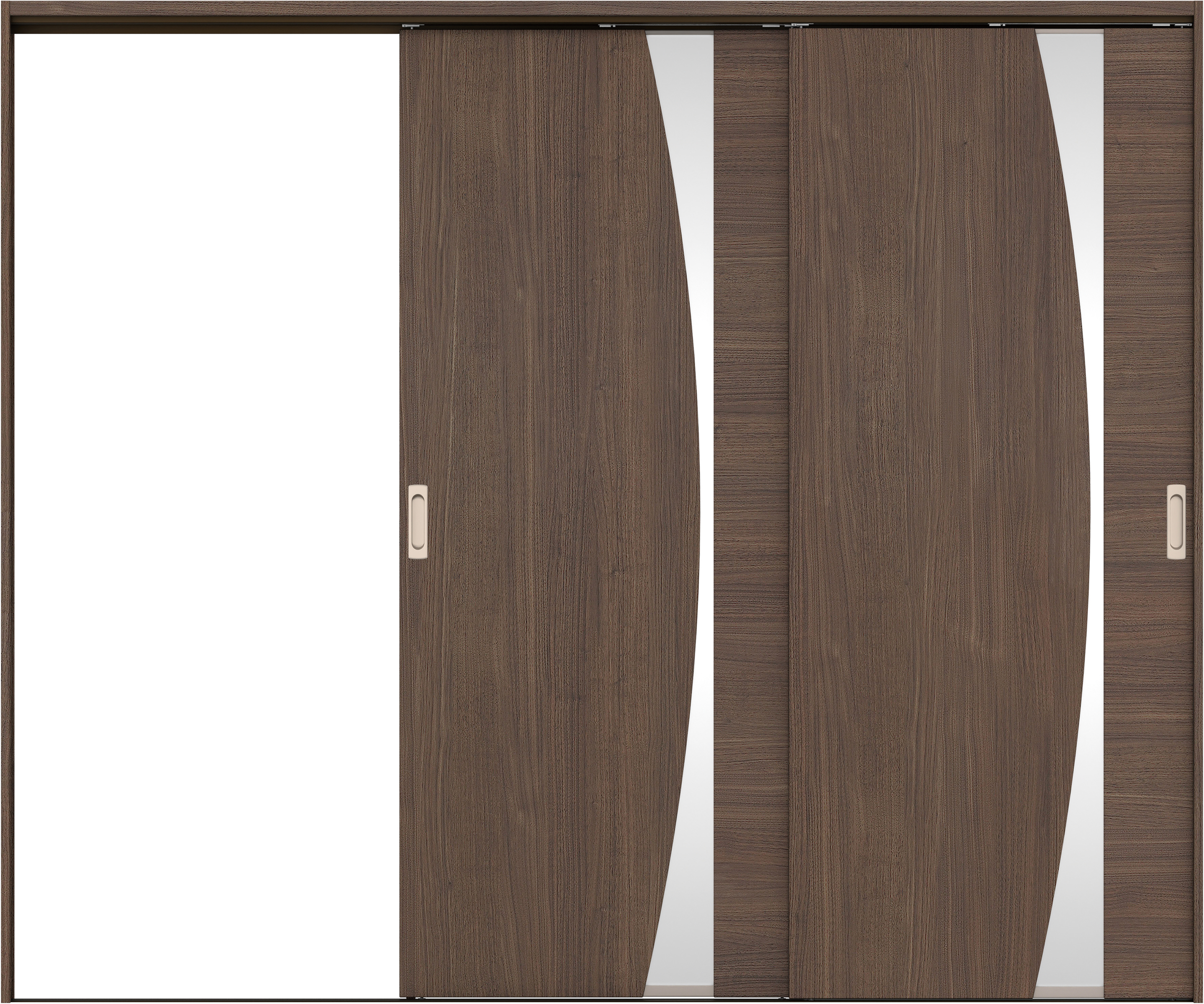リビングドア　イエリア　吊戸・２枚片引　扉セット　Ｋ５デザイン　２４３７幅用　２０００高　〈ダルブラウン柄〉　左引用　錠なし　ラクラクローズ付用