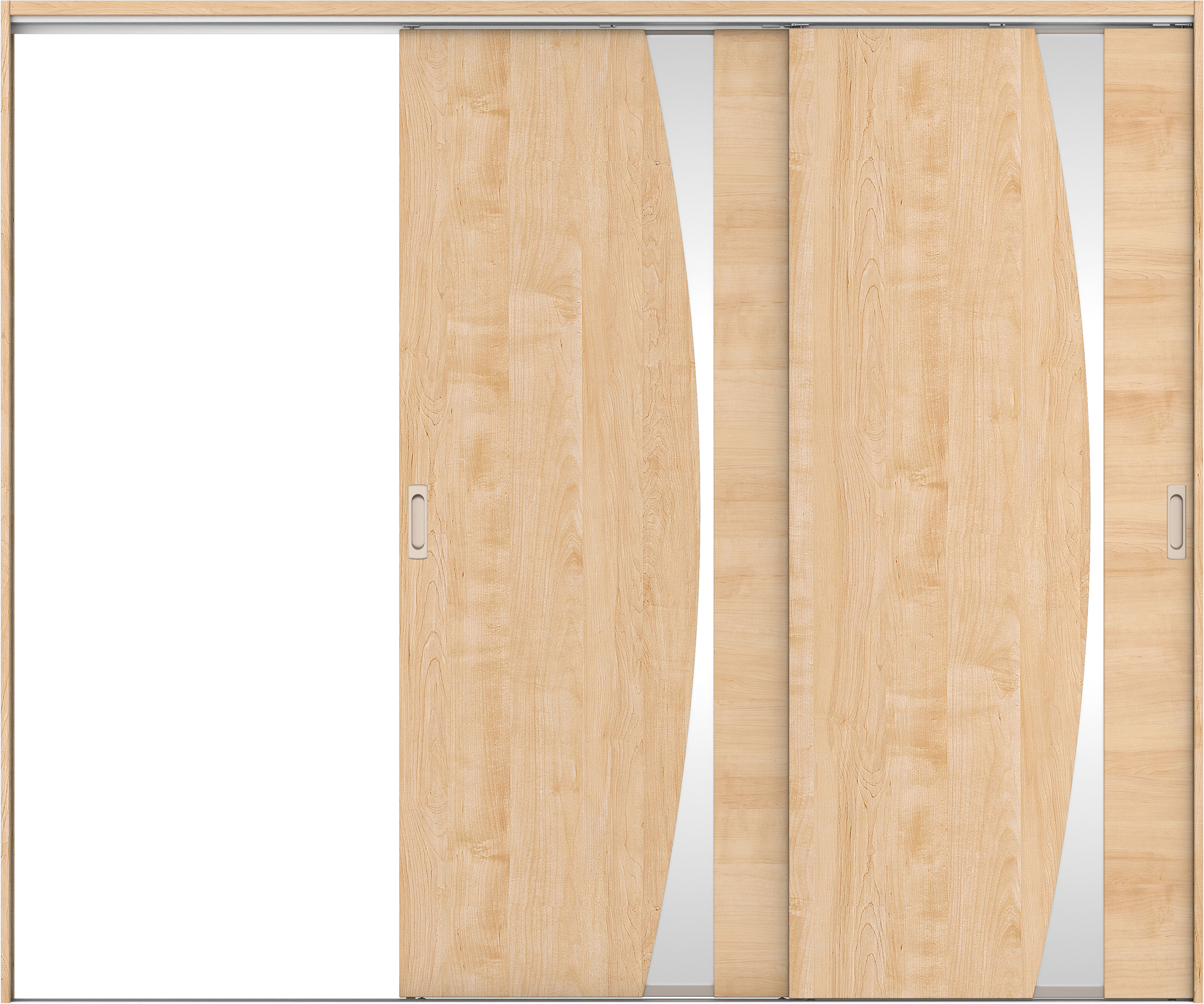 リビングドア　イエリア　吊戸・２枚片引　扉セット　Ｋ５デザイン　２４３７幅用　２０００高　〈ミルベージュ柄〉　左引用　錠なし　ラクラクローズ付用