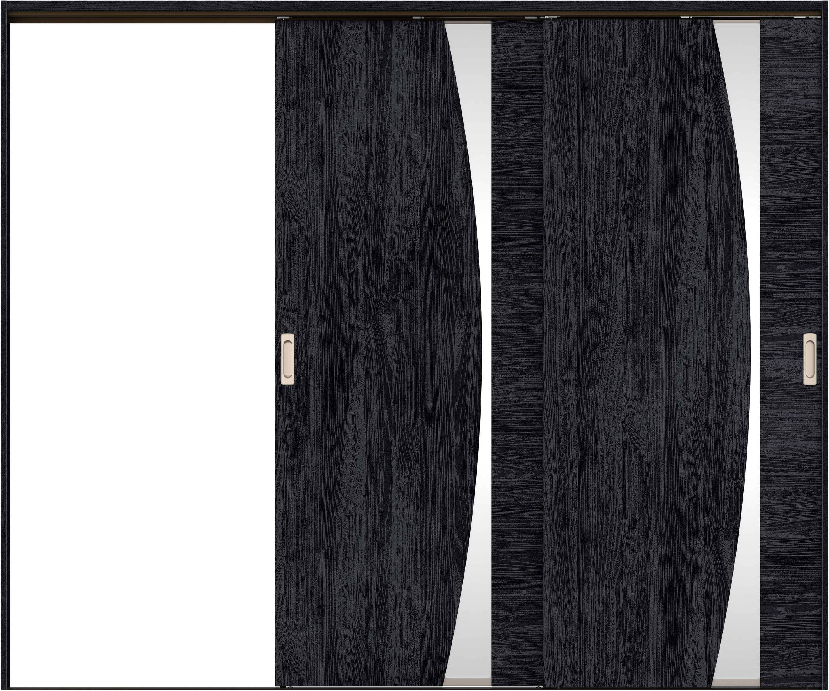 リビングドア　イエリア　吊戸・２枚片引　扉セット　Ｋ５デザイン　２４３７幅用　２０００高　〈モスブラック柄〉　左引用　錠なし　ラクラクローズ付用