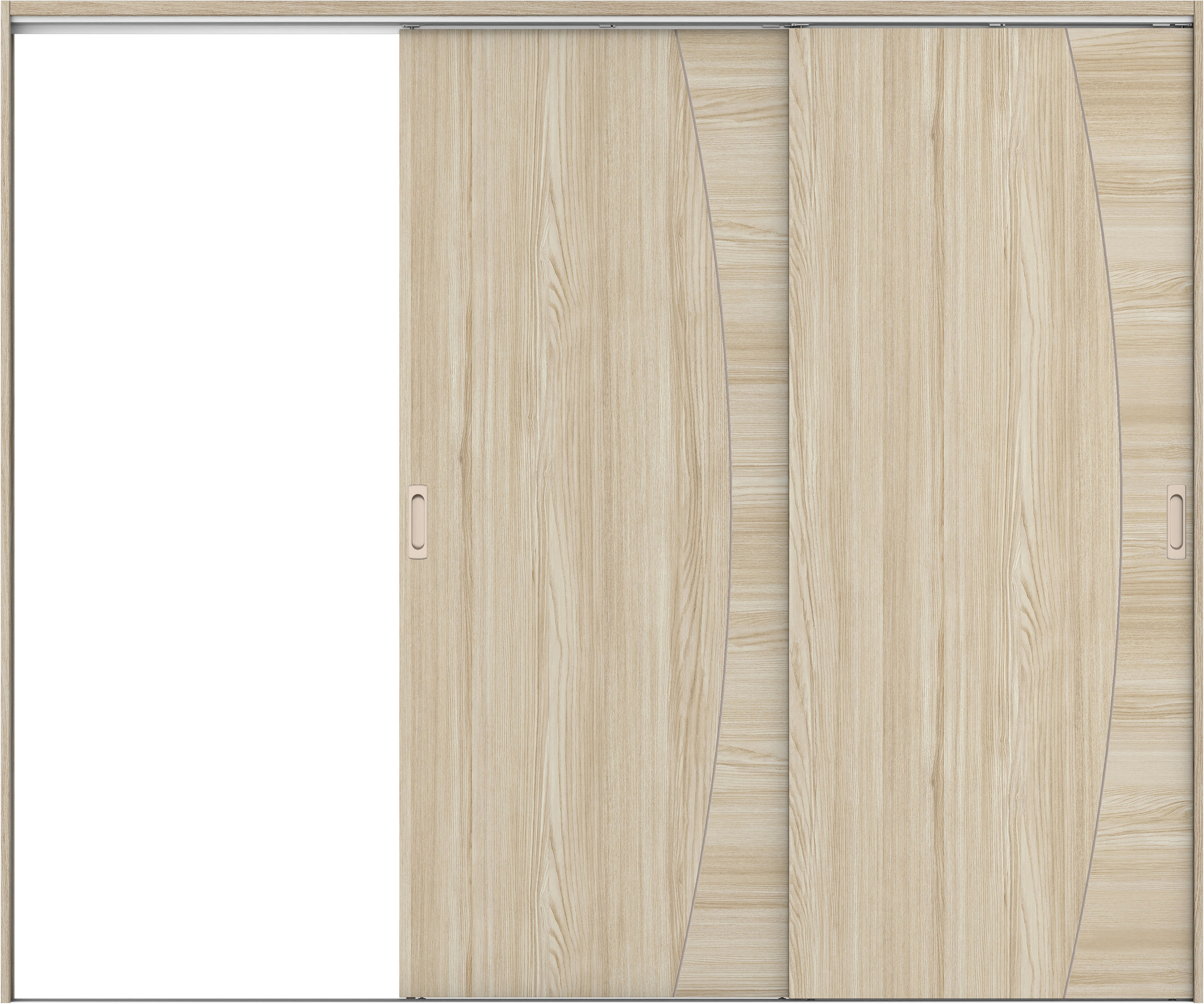 リビングドア　イエリア　吊戸・２枚片引　扉セット　Ｋ６デザイン　２４３７幅用　２０００高　〈ソフトグレージュ柄〉　左引用　錠なし　ラクラクローズ付用