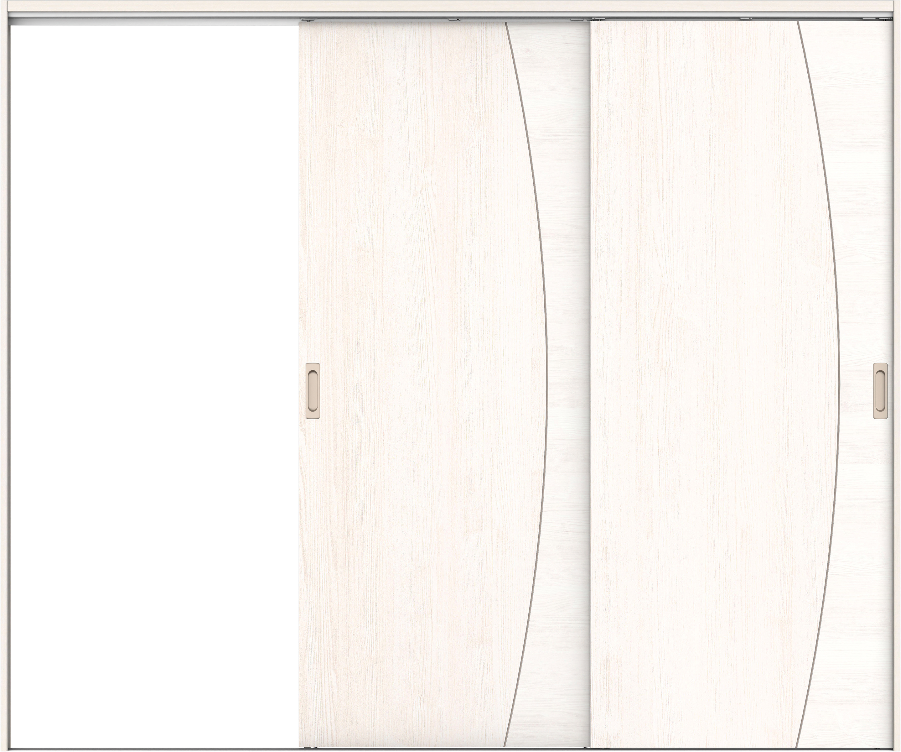 リビングドア　イエリア　吊戸・２枚片引　扉セット　Ｋ６デザイン　２４３７幅用　２０００高　〈ネオホワイト柄〉　左引用　錠なし　ラクラクローズ付用