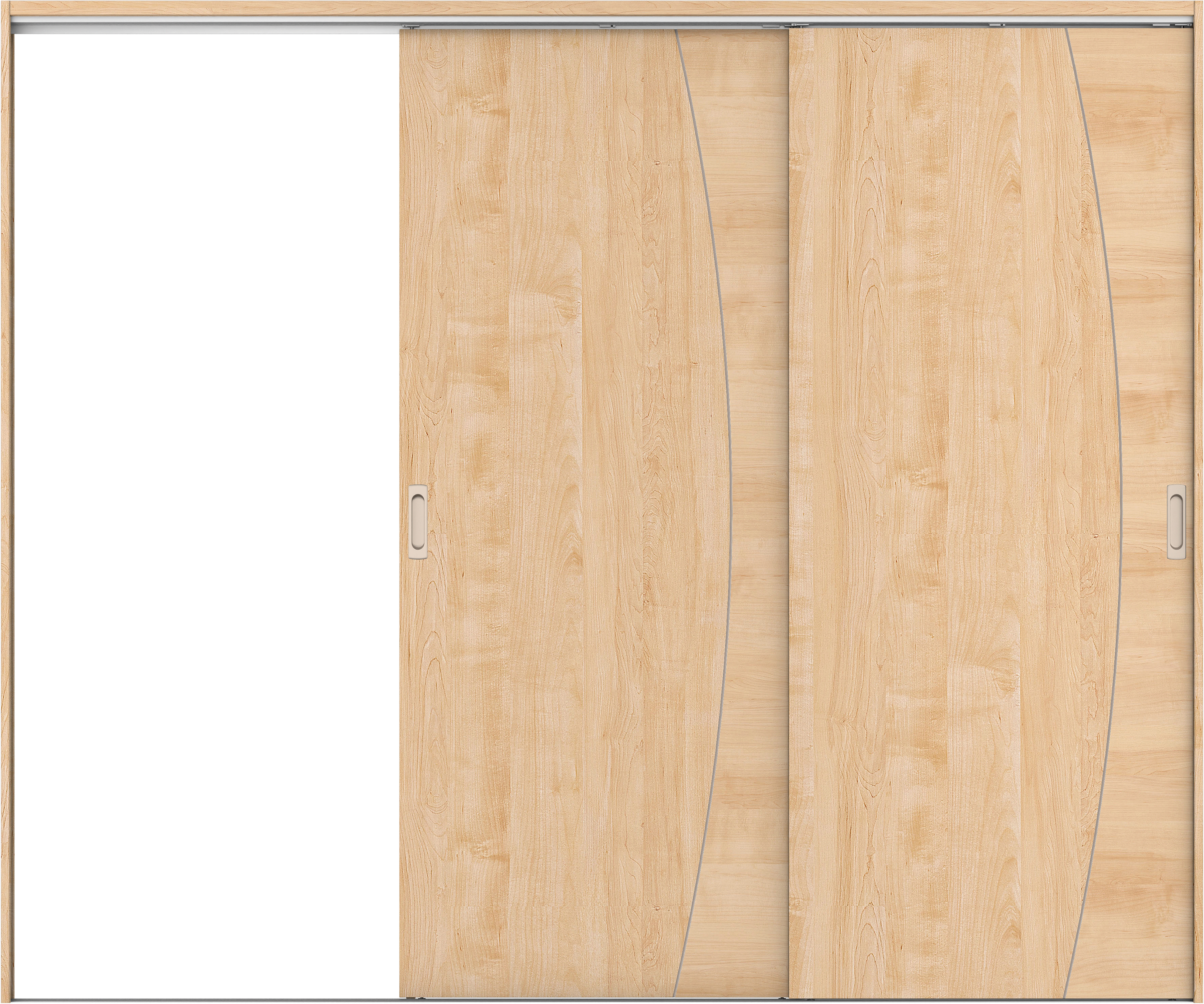 リビングドア　イエリア　吊戸・２枚片引　扉セット　Ｋ６デザイン　２４３７幅用　２０００高　〈ミルベージュ柄〉　左引用　錠なし　ラクラクローズ付用