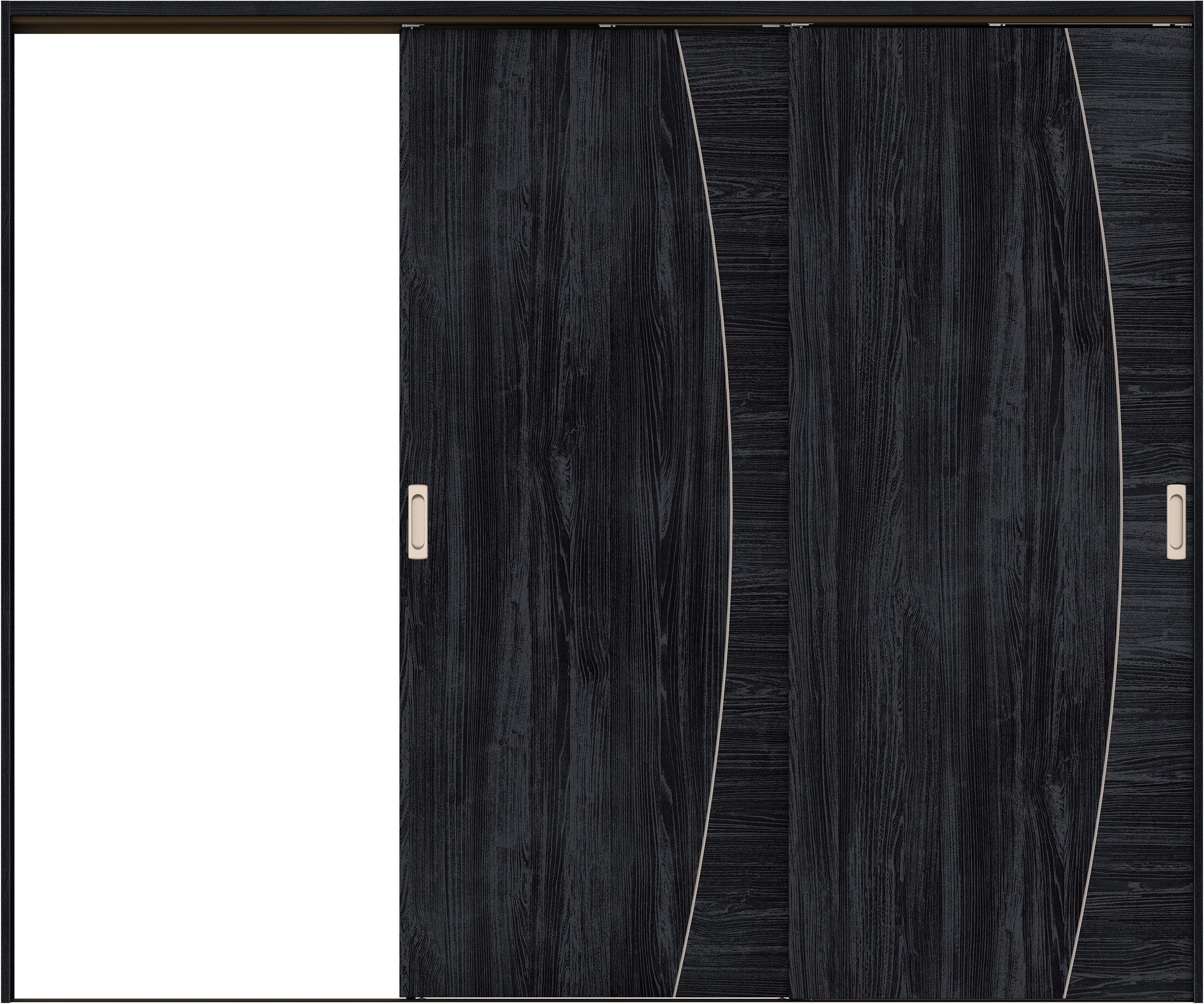 リビングドア　イエリア　吊戸・２枚片引　扉セット　Ｋ６デザイン　２４３７幅用　２０００高　〈モスブラック柄〉　左引用　錠なし　ラクラクローズ付用