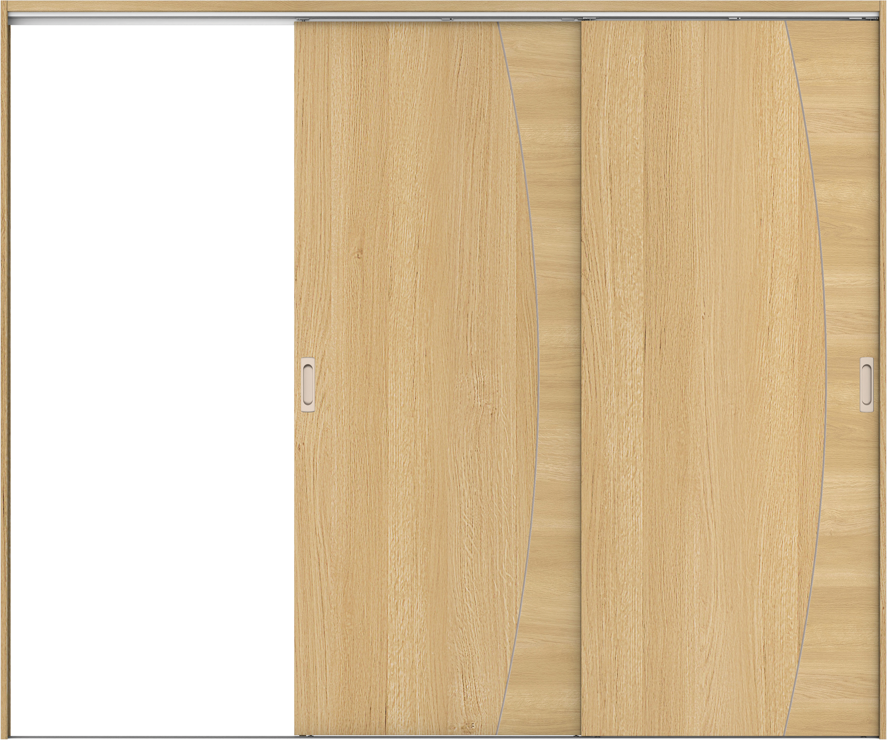 リビングドア　イエリア　吊戸・２枚片引　扉セット　Ｋ６デザイン　２４３７幅用　２０００高　〈ライトオーカー柄〉　左引用　錠なし　ラクラクローズ付用