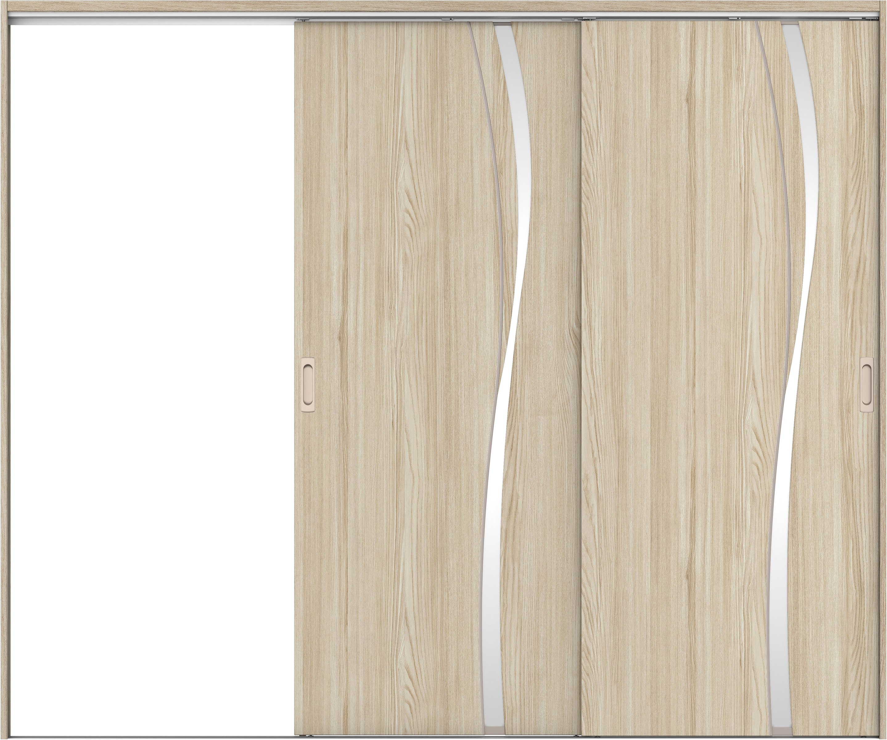 リビングドア　イエリア　吊戸・２枚片引　扉セット　Ｋ７デザイン　２４３７幅用　２０００高　〈ソフトグレージュ柄〉　左引用　錠なし　ラクラクローズ付用