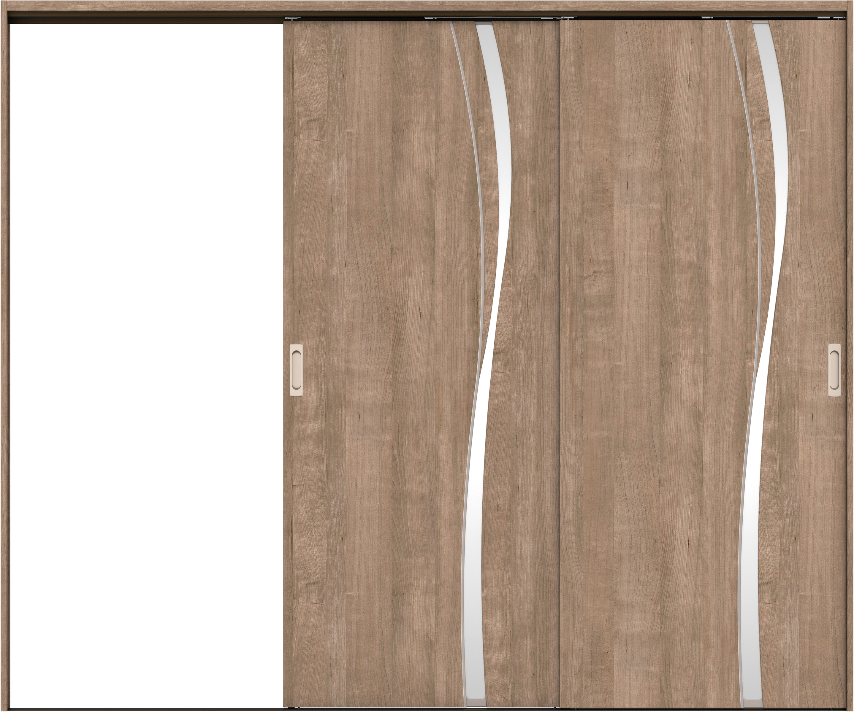 リビングドア　イエリア　吊戸・２枚片引　扉セット　Ｋ７デザイン　２４３７幅用　２０００高　〈トープグレー柄〉　左引用　錠なし　ラクラクローズ付用