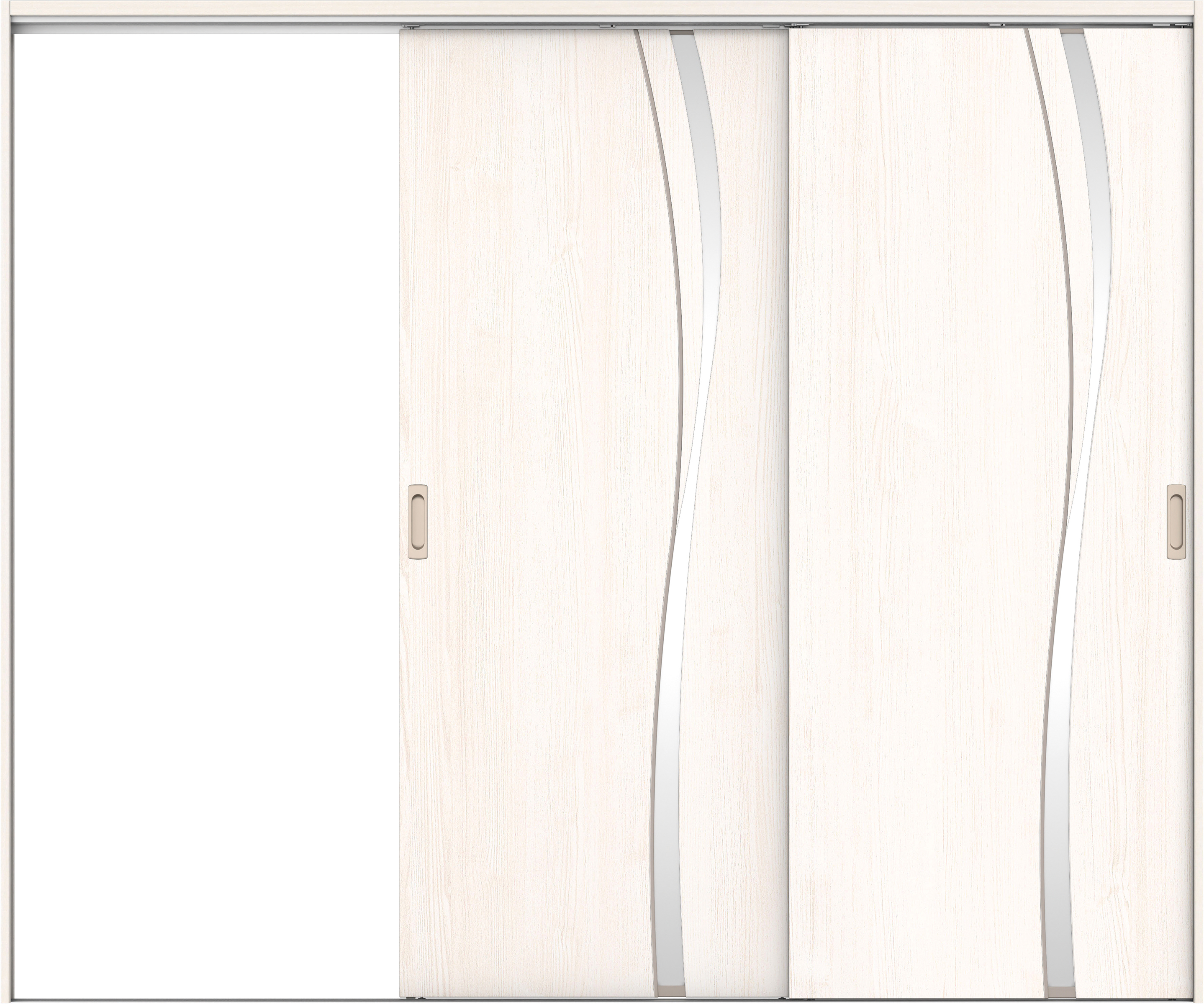 リビングドア　イエリア　吊戸・２枚片引　扉セット　Ｋ７デザイン　２４３７幅用　２０００高　〈ネオホワイト柄〉　左引用　錠なし　ラクラクローズ付用