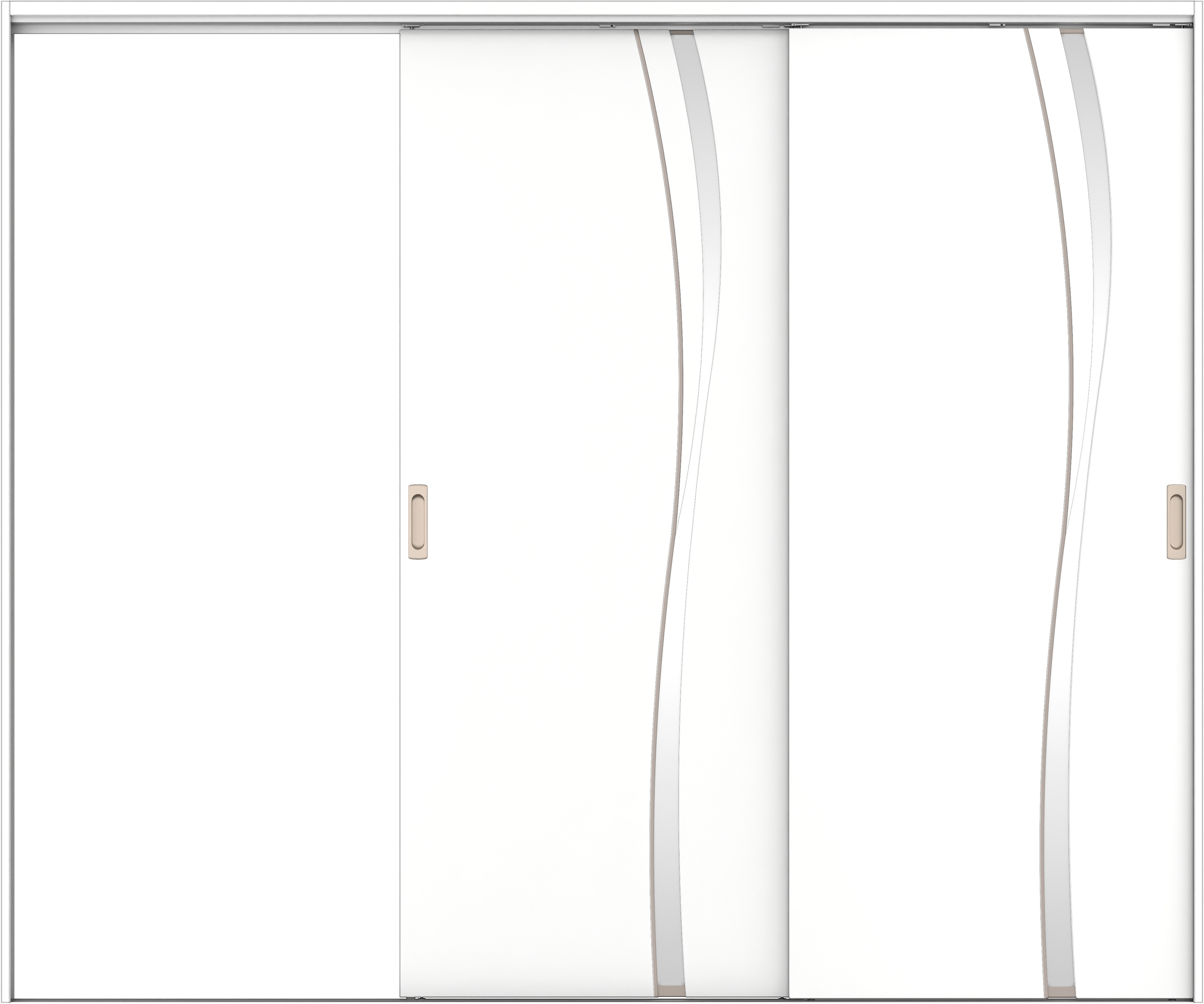 リビングドア　イエリア　吊戸・２枚片引　扉セット　Ｋ７デザイン　２４３７幅用　２０００高　〈パウダーホワイト柄〉　左引用　錠なし　ラクラクローズ付用