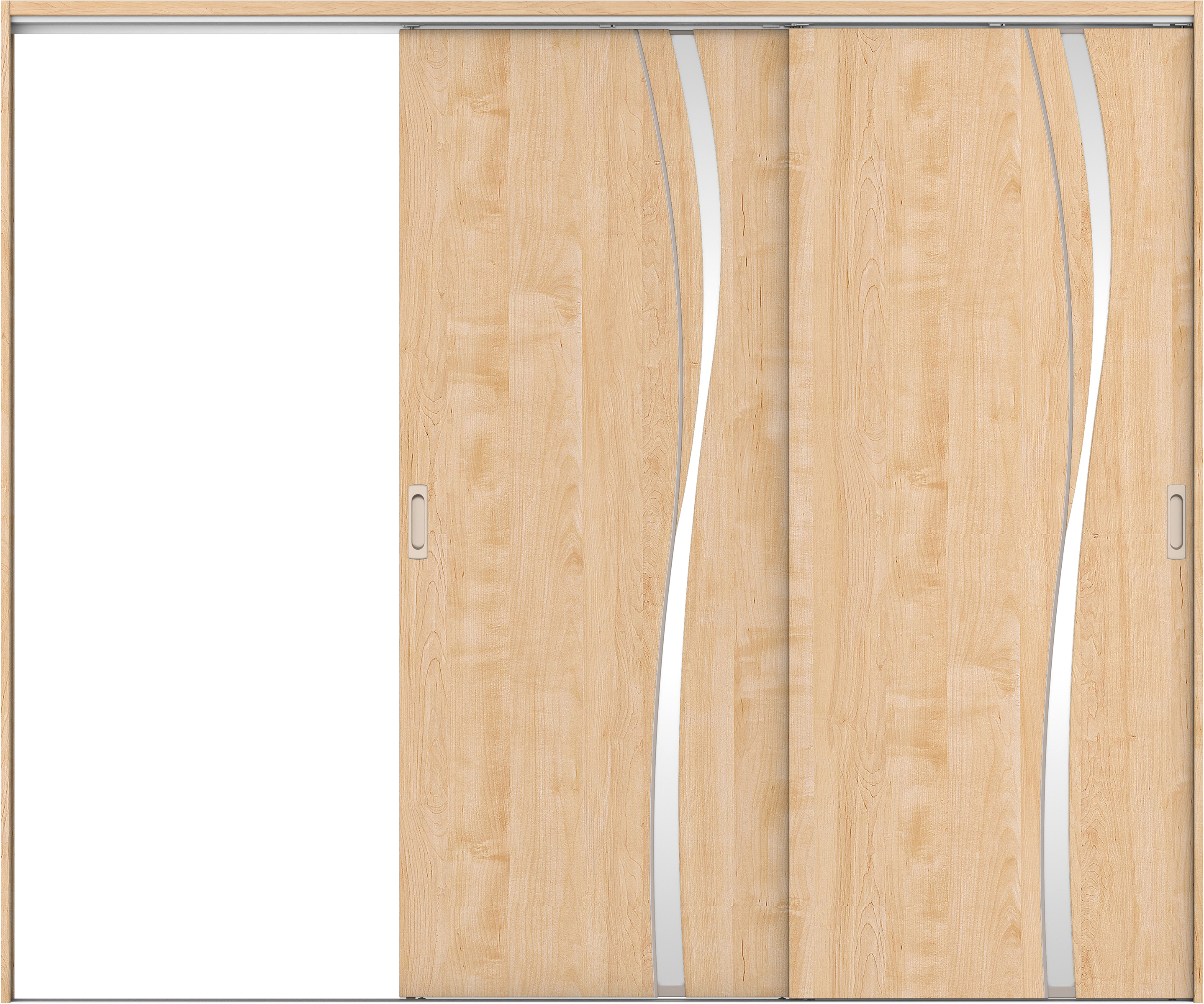 リビングドア　イエリア　吊戸・２枚片引　扉セット　Ｋ７デザイン　２４３７幅用　２０００高　〈ミルベージュ柄〉　左引用　錠なし　ラクラクローズ付用