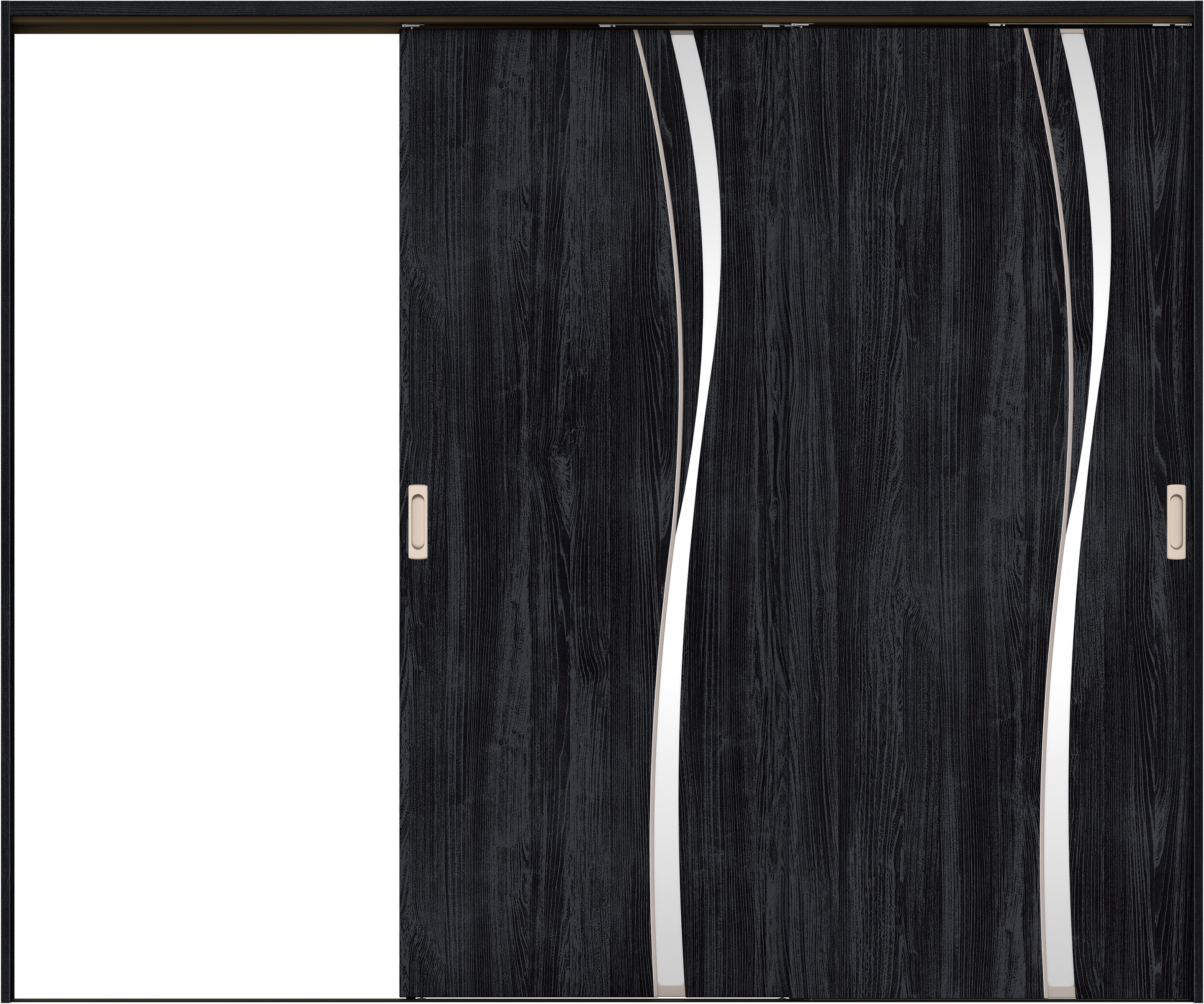 リビングドア　イエリア　吊戸・２枚片引　扉セット　Ｋ７デザイン　２４３７幅用　２０００高　〈モスブラック柄〉　左引用　錠なし　ラクラクローズ付用