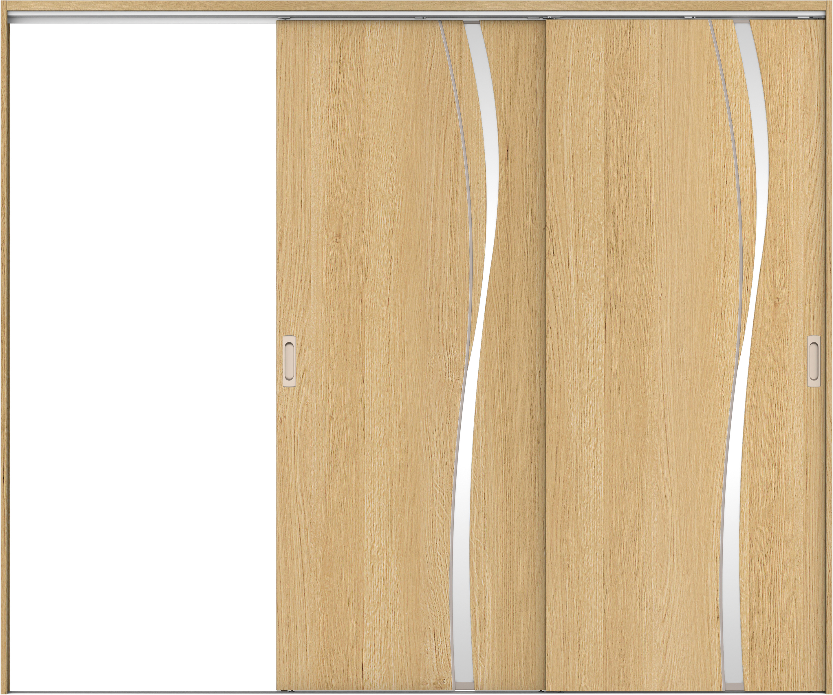 リビングドア　イエリア　吊戸・２枚片引　扉セット　Ｋ７デザイン　２４３７幅用　２０００高　〈ライトオーカー柄〉　左引用　錠なし　ラクラクローズ付用