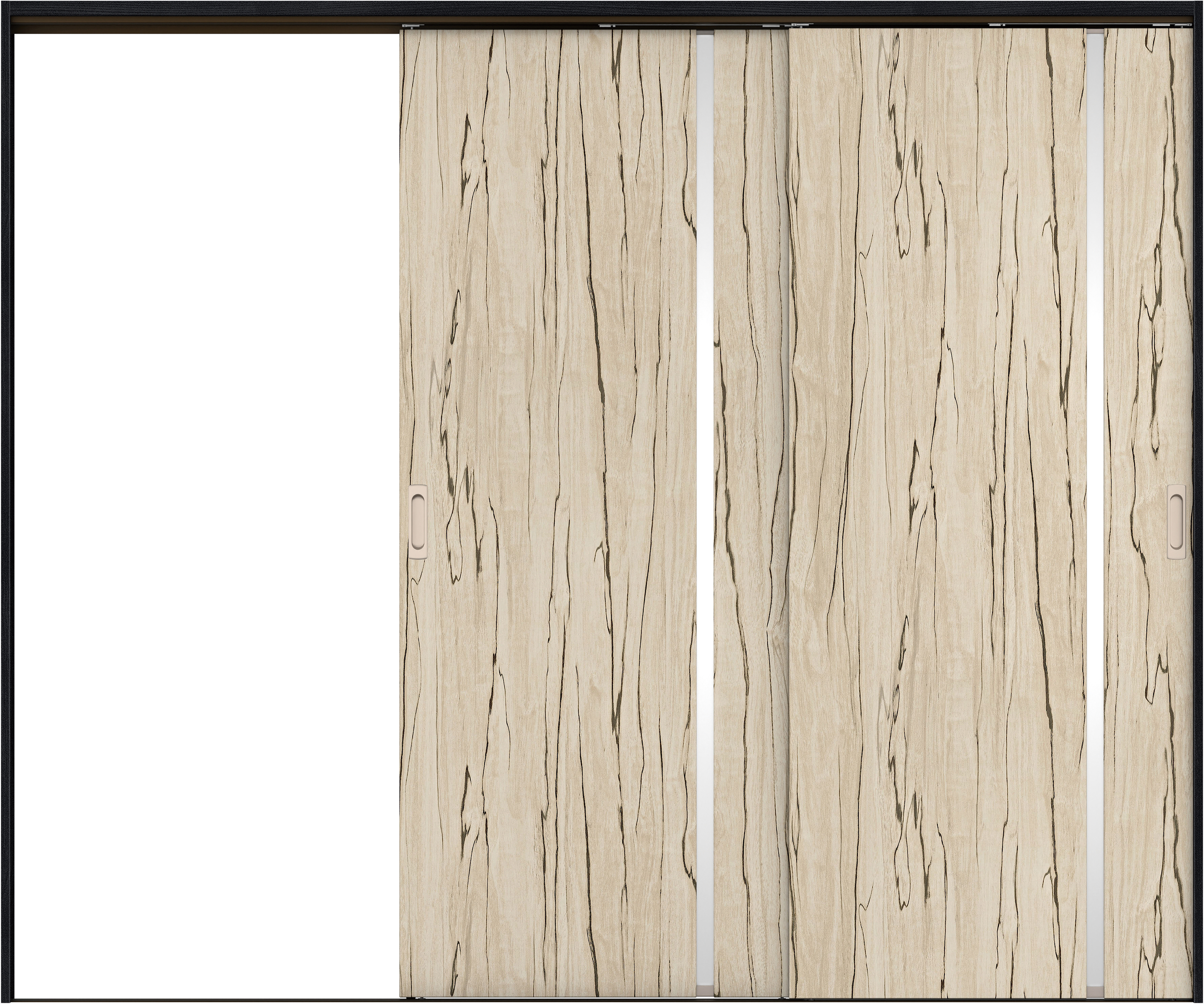 リビングドア　イエリア　吊戸・２枚片引　扉セット　Ｌ９デザイン　２４３７幅用　２０００高　〈スロウベージュ柄〉　左引用　錠なし　ラクラクローズ付用