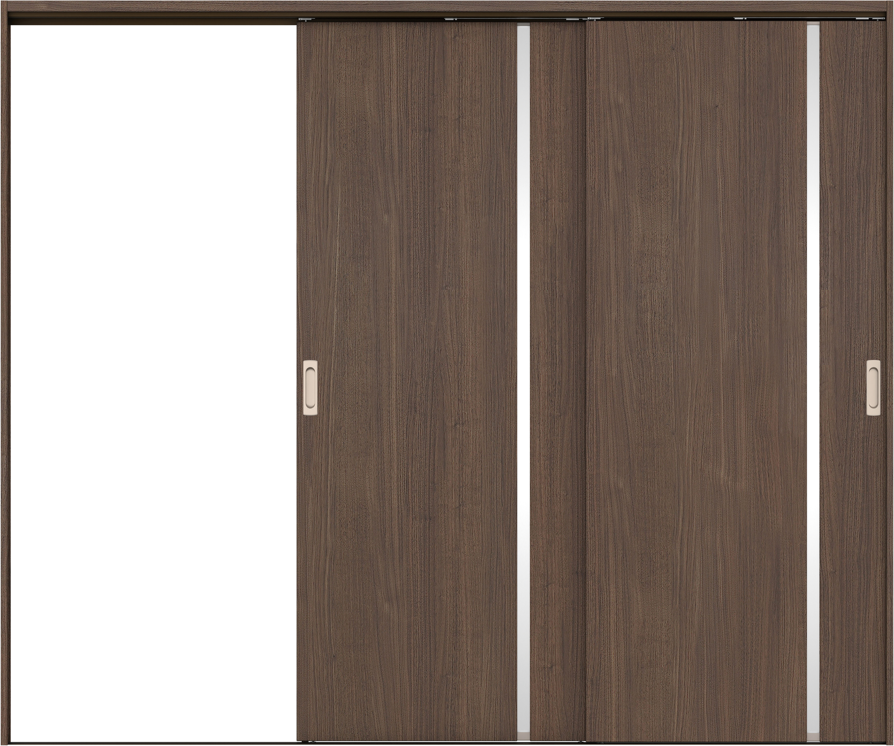 リビングドア　イエリア　吊戸・２枚片引　扉セット　Ｌ９デザイン　２４３７幅用　２０００高　〈ダルブラウン柄〉　左引用　錠なし　ラクラクローズ付用