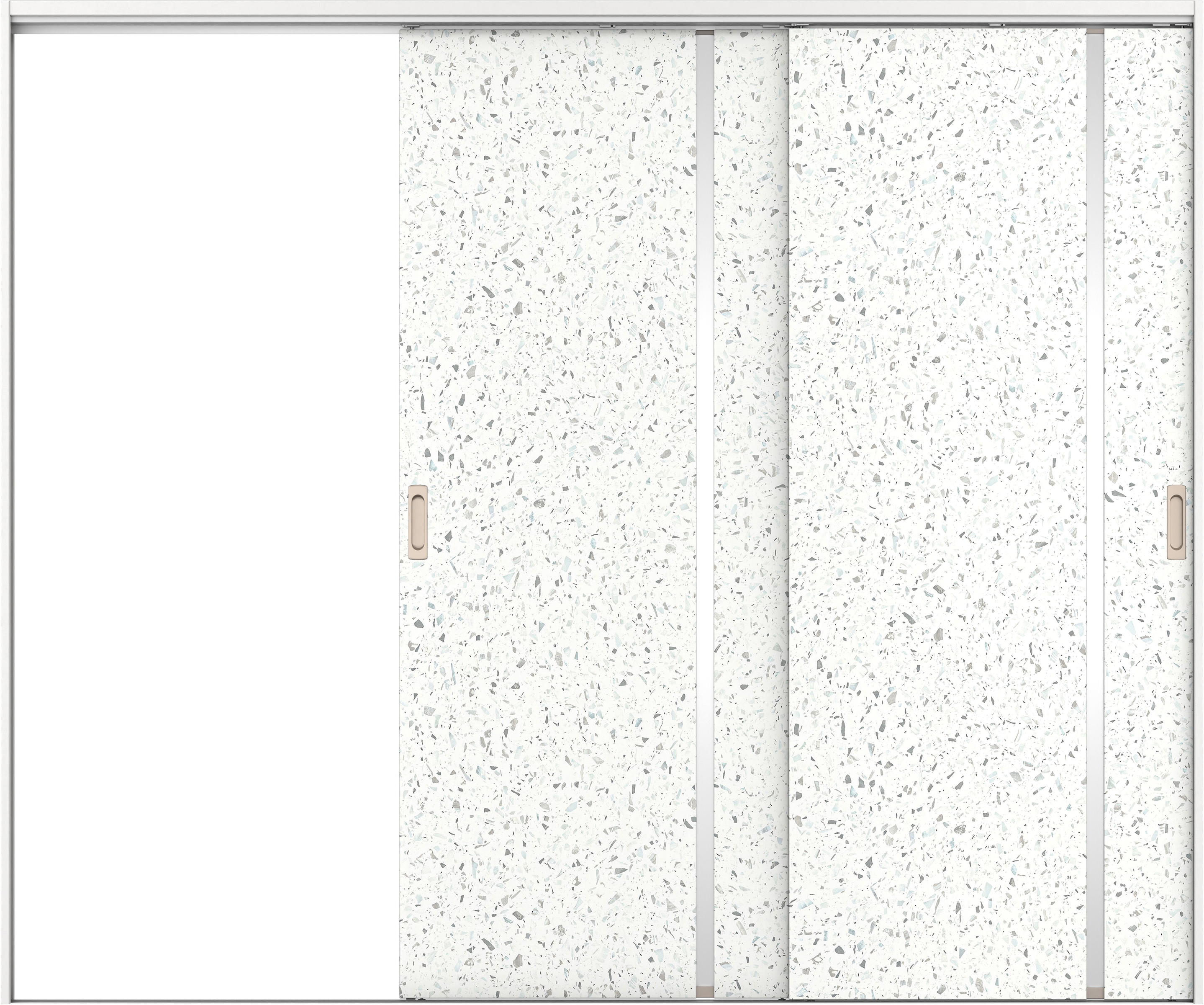 リビングドア　イエリア　吊戸・２枚片引　扉セット　Ｌ９デザイン　２４３７幅用　２０００高　〈テラゾホワイト柄〉　左引用　錠なし　ラクラクローズ付用