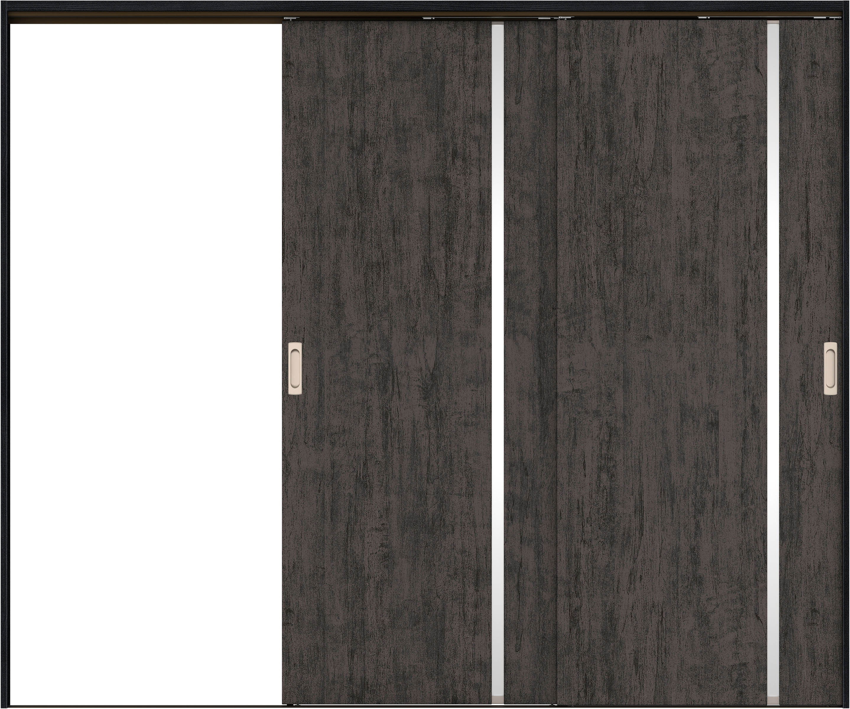 リビングドア　イエリア　吊戸・２枚片引　扉セット　Ｌ９デザイン　２４３７幅用　２０００高　〈ドライブラック柄〉　左引用　錠なし　ラクラクローズ付用