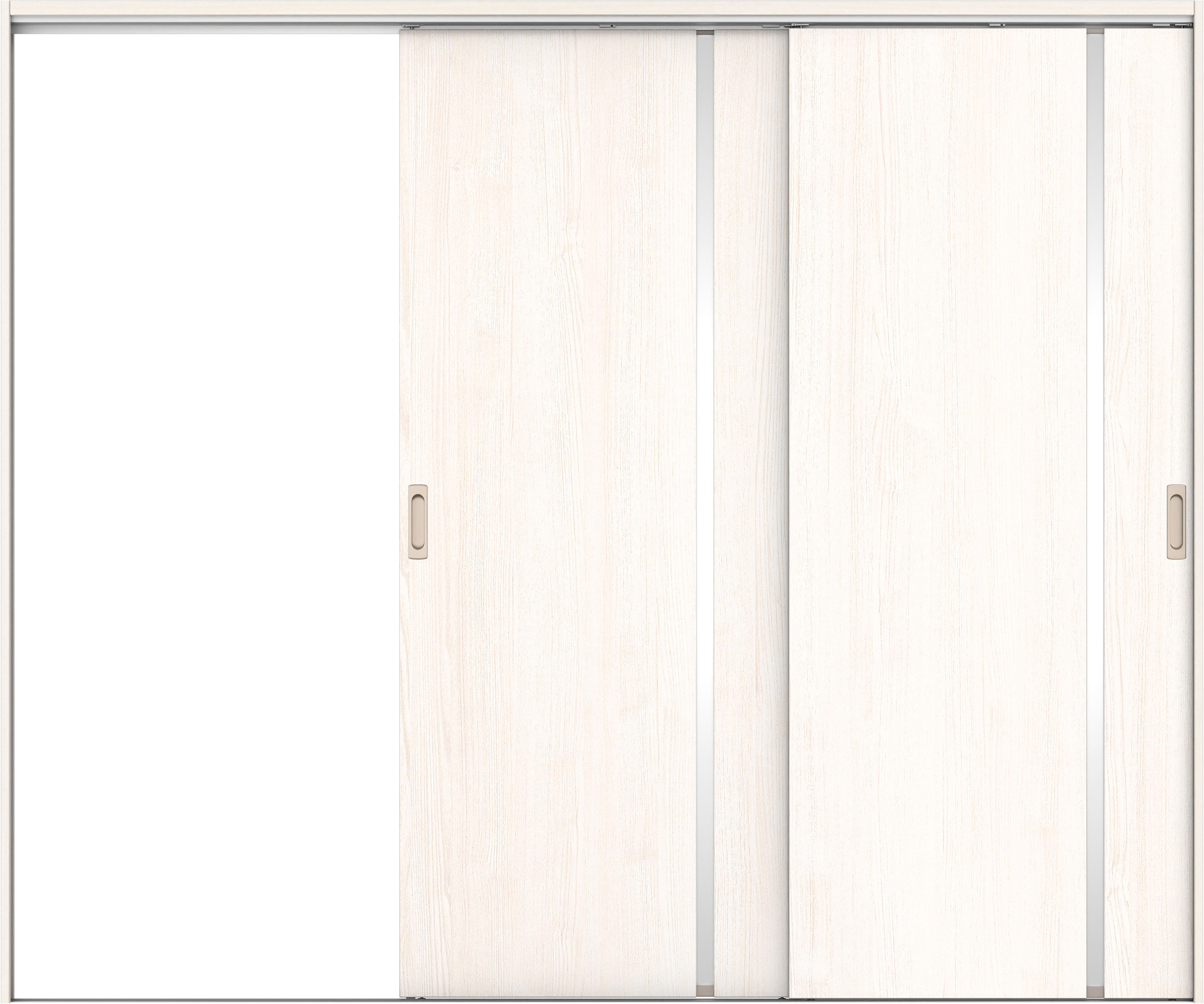リビングドア　イエリア　吊戸・２枚片引　扉セット　Ｌ９デザイン　２４３７幅用　２０００高　〈ネオホワイト柄〉　左引用　錠なし　ラクラクローズ付用