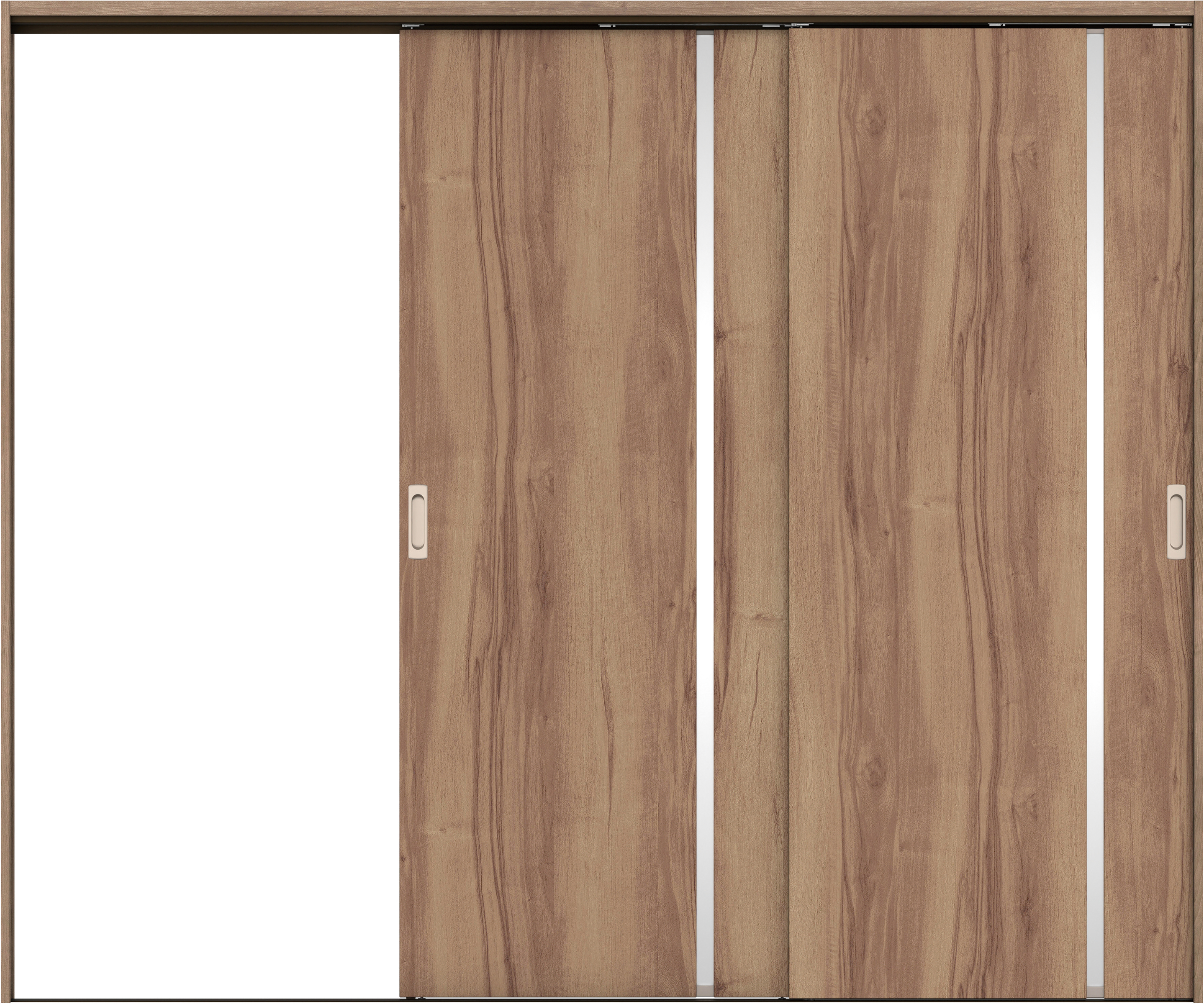 リビングドア　イエリア　吊戸・２枚片引　扉セット　Ｌ９デザイン　２４３７幅用　２０００高　〈バームブラウン柄〉　左引用　錠なし　ラクラクローズ付用