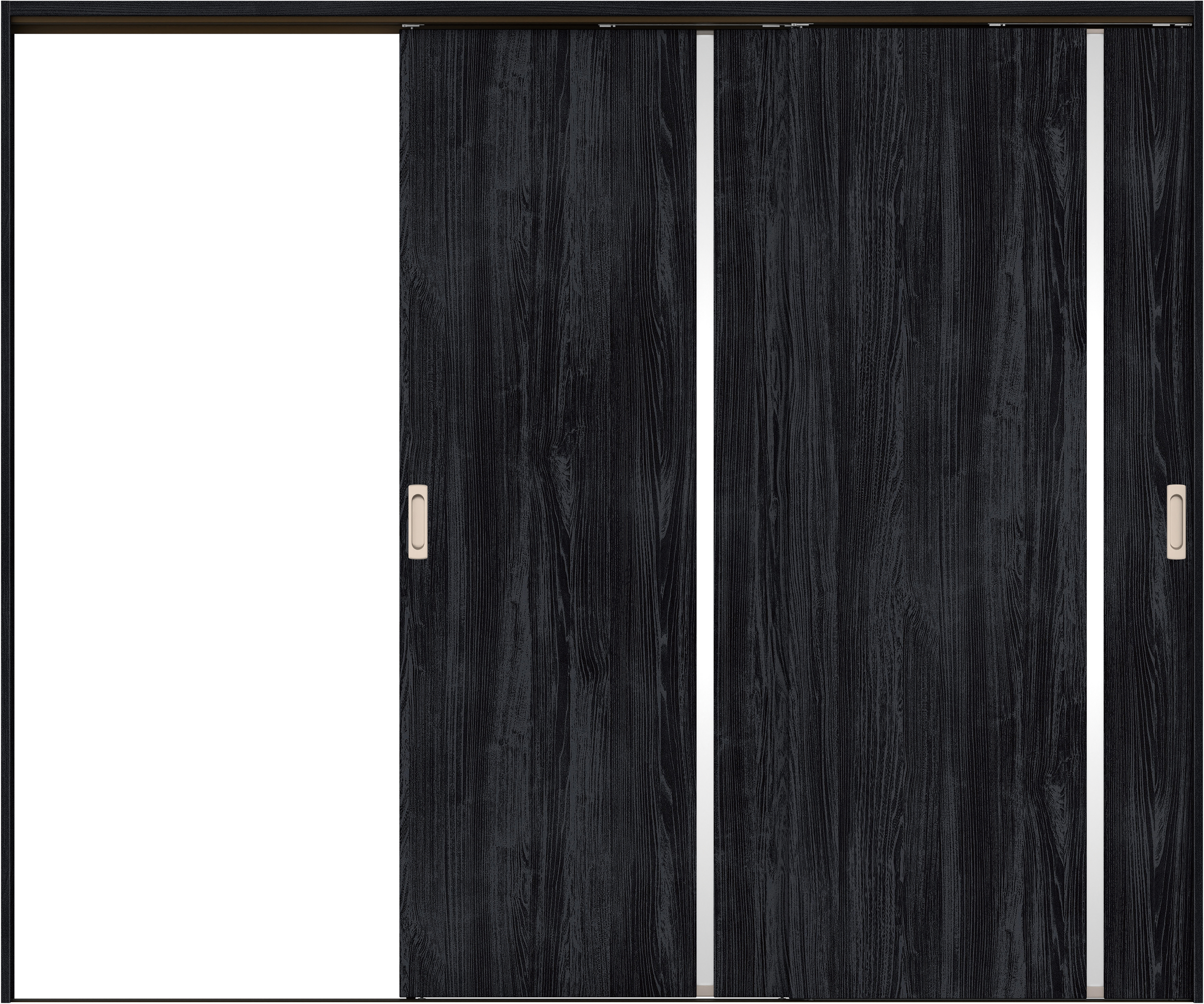 リビングドア　イエリア　吊戸・２枚片引　扉セット　Ｌ９デザイン　２４３７幅用　２０００高　〈モスブラック柄〉　左引用　錠なし　ラクラクローズ付用