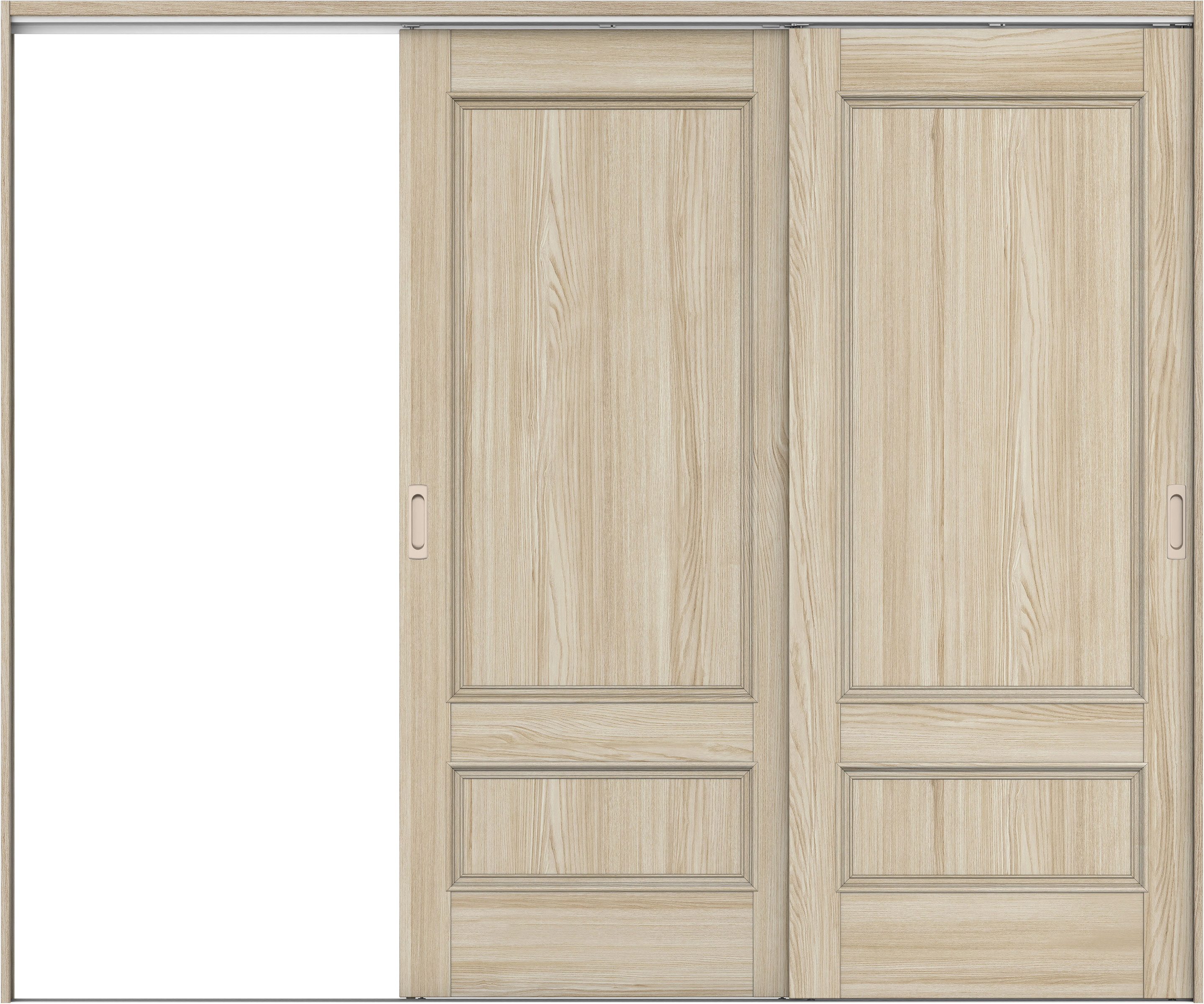 リビングドア　イエリア　吊戸・２枚片引　扉セット　Ｍ１デザイン　２４３７幅用　２０００高　〈ソフトグレージュ柄〉　左引用　錠なし　ラクラクローズ付用