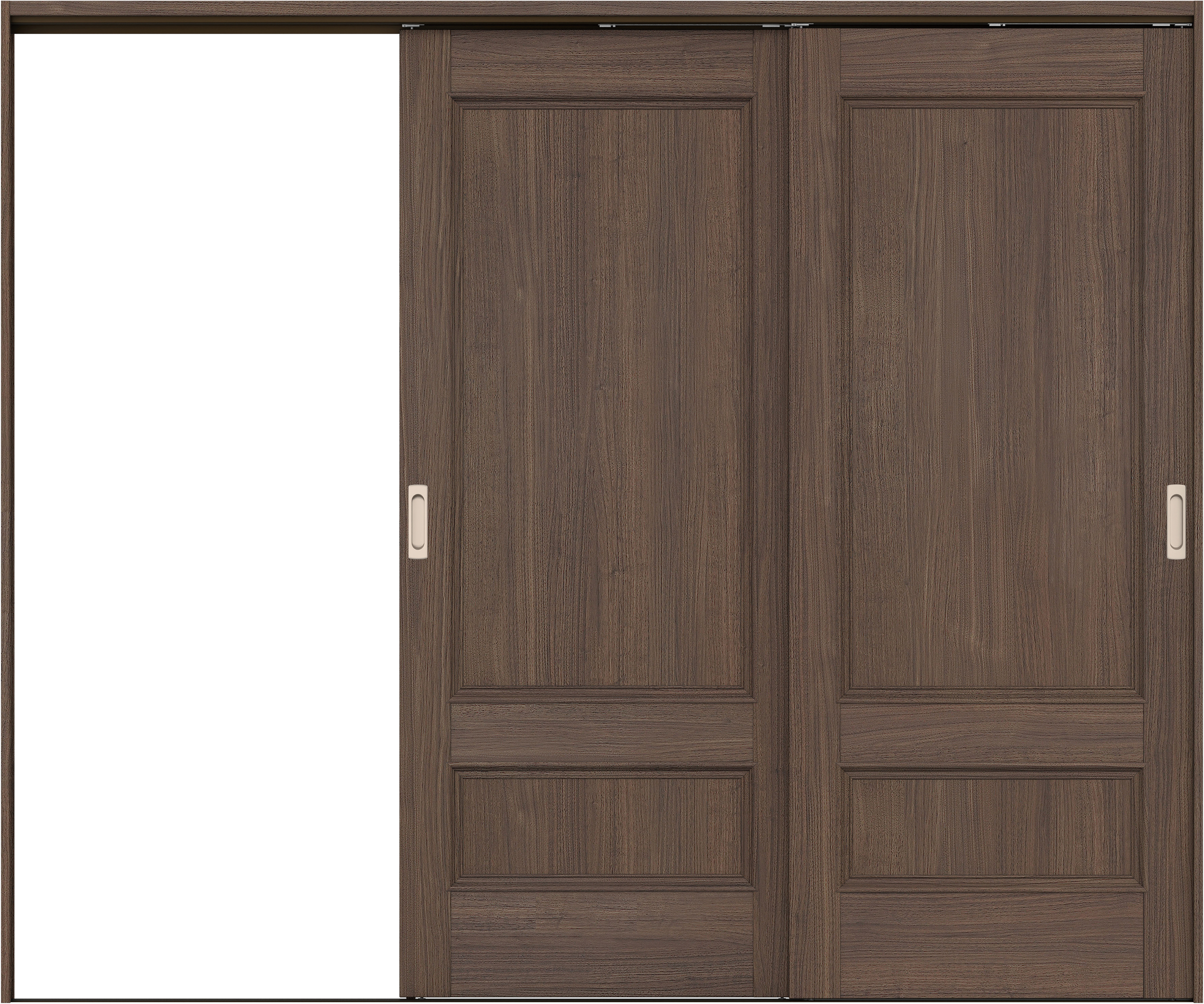 リビングドア　イエリア　吊戸・２枚片引　扉セット　Ｍ１デザイン　２４３７幅用　２０００高　〈ダルブラウン柄〉　左引用　錠なし　ラクラクローズ付用